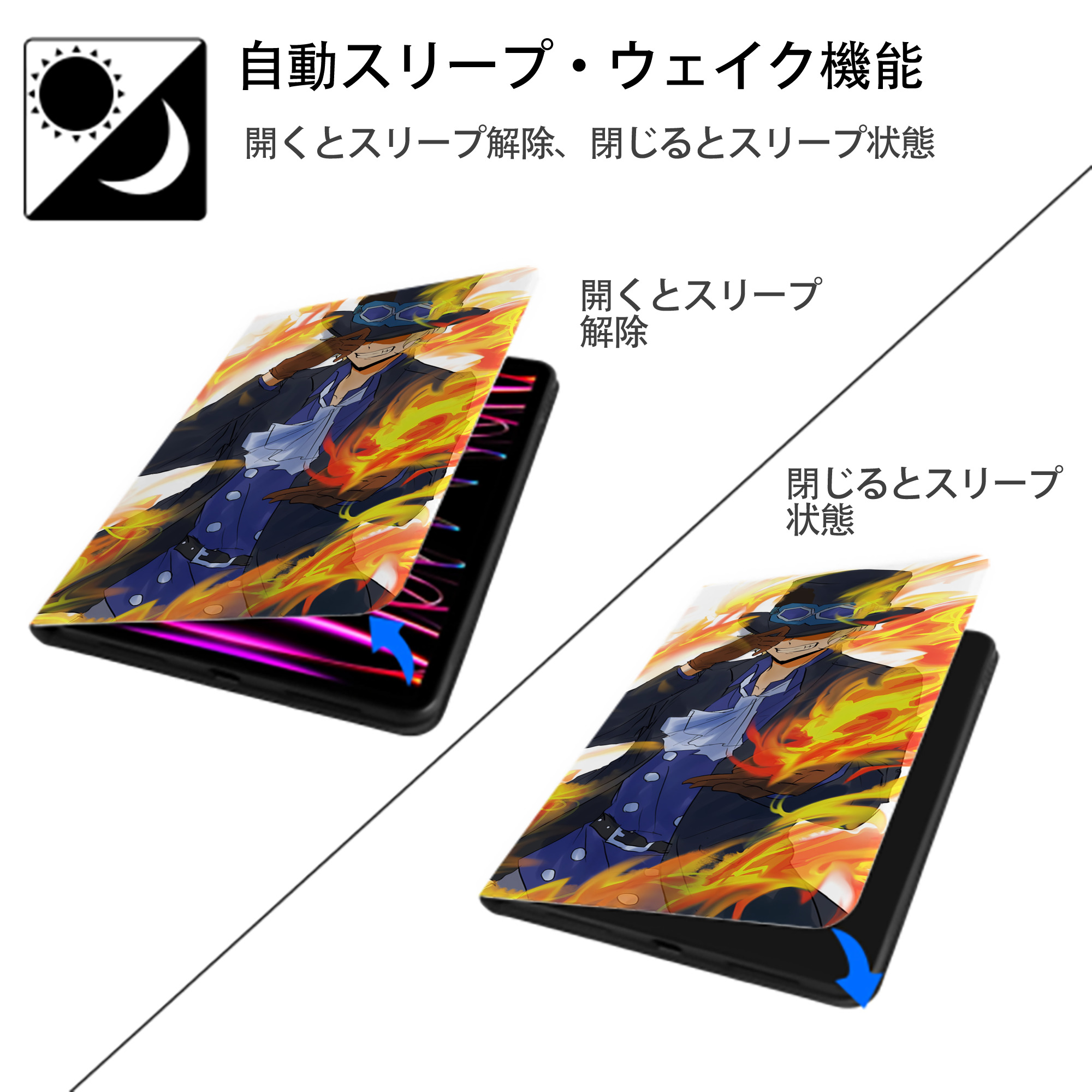 ワンピース ONE PIECE IPadケース ペンホルダー付き ブックスタイルデザイン