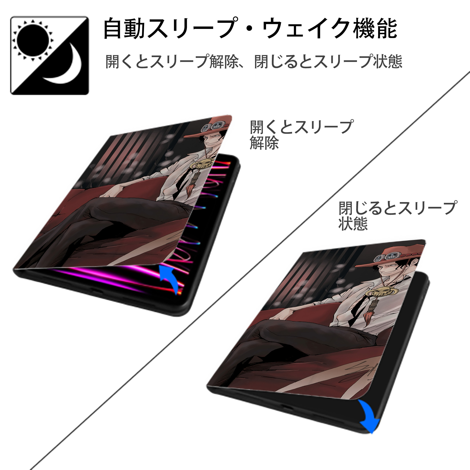 ワンピース ONE PIECE IPadケース ペンホルダー付き ブックスタイルデザイン