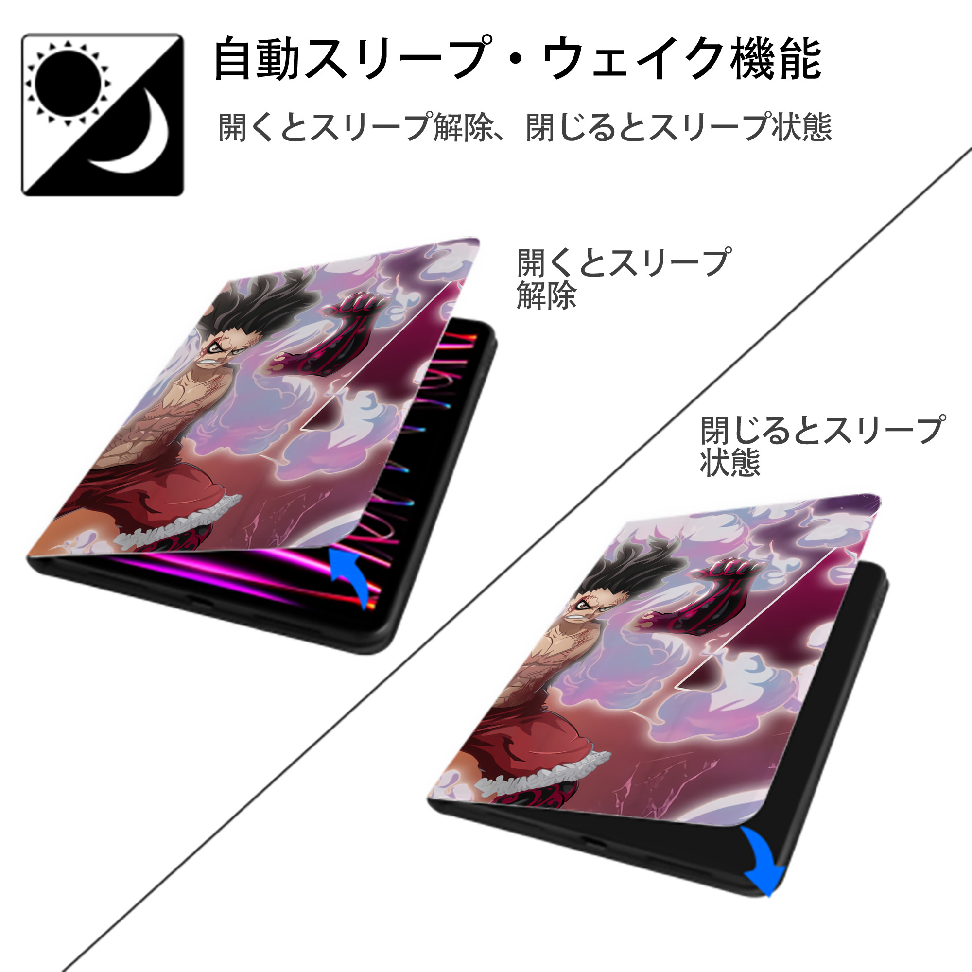 ワンピース ONE PIECE IPadケース ペンホルダー付き ブックスタイルデザイン