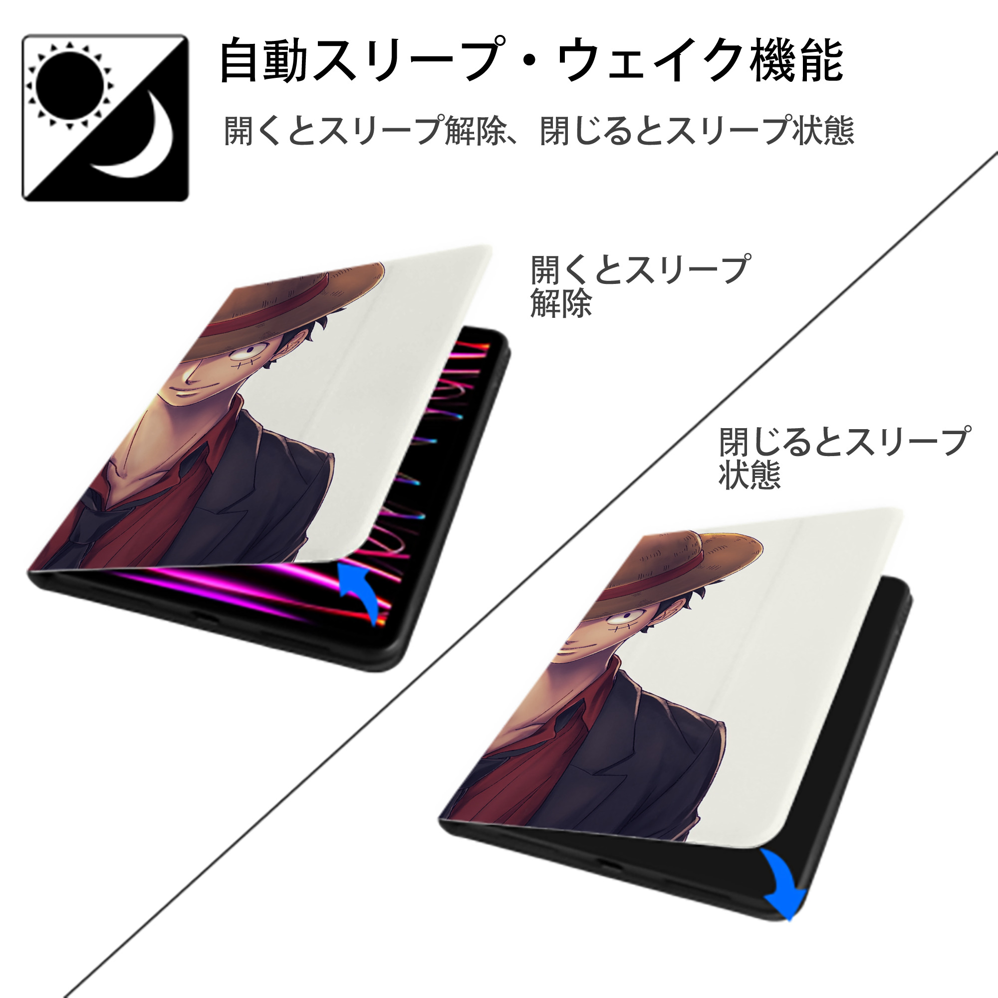 ワンピース ONE PIECE IPadケース ペンホルダー付き ブックスタイルデザイン