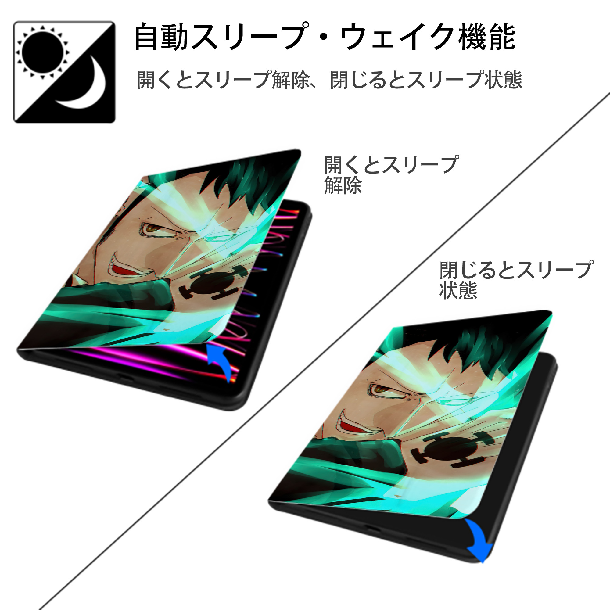 ワンピース ONE PIECE IPadケース ペンホルダー付き ブックスタイルデザイン