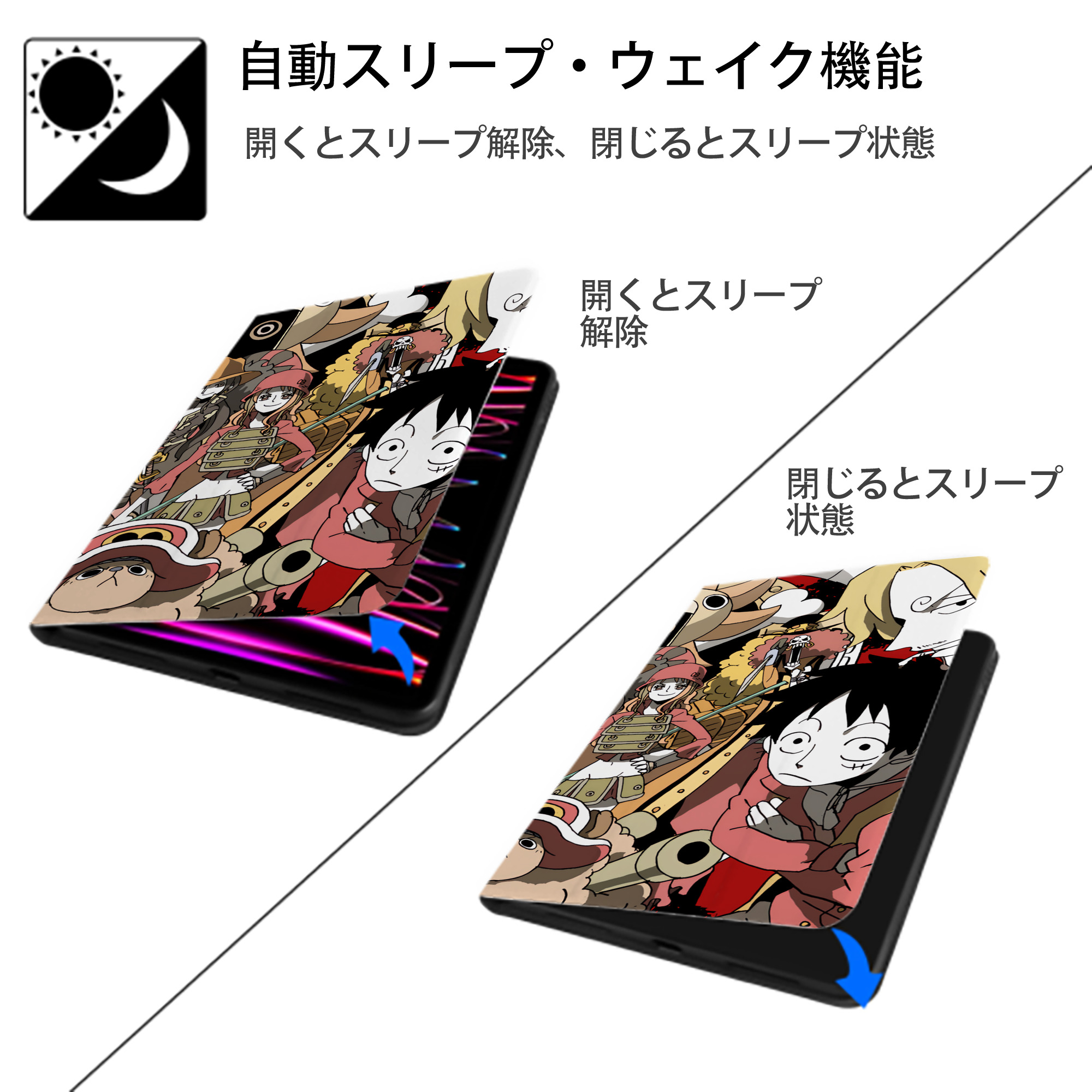 ワンピース ONE PIECE IPadケース ペンホルダー付き ブックスタイルデザイン