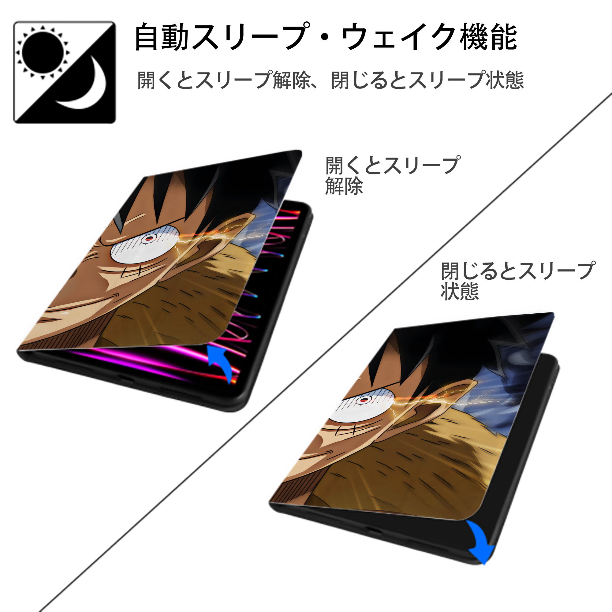 ワンピース ONE PIECE IPadケース ペンホルダー付き ブックスタイルデザイン