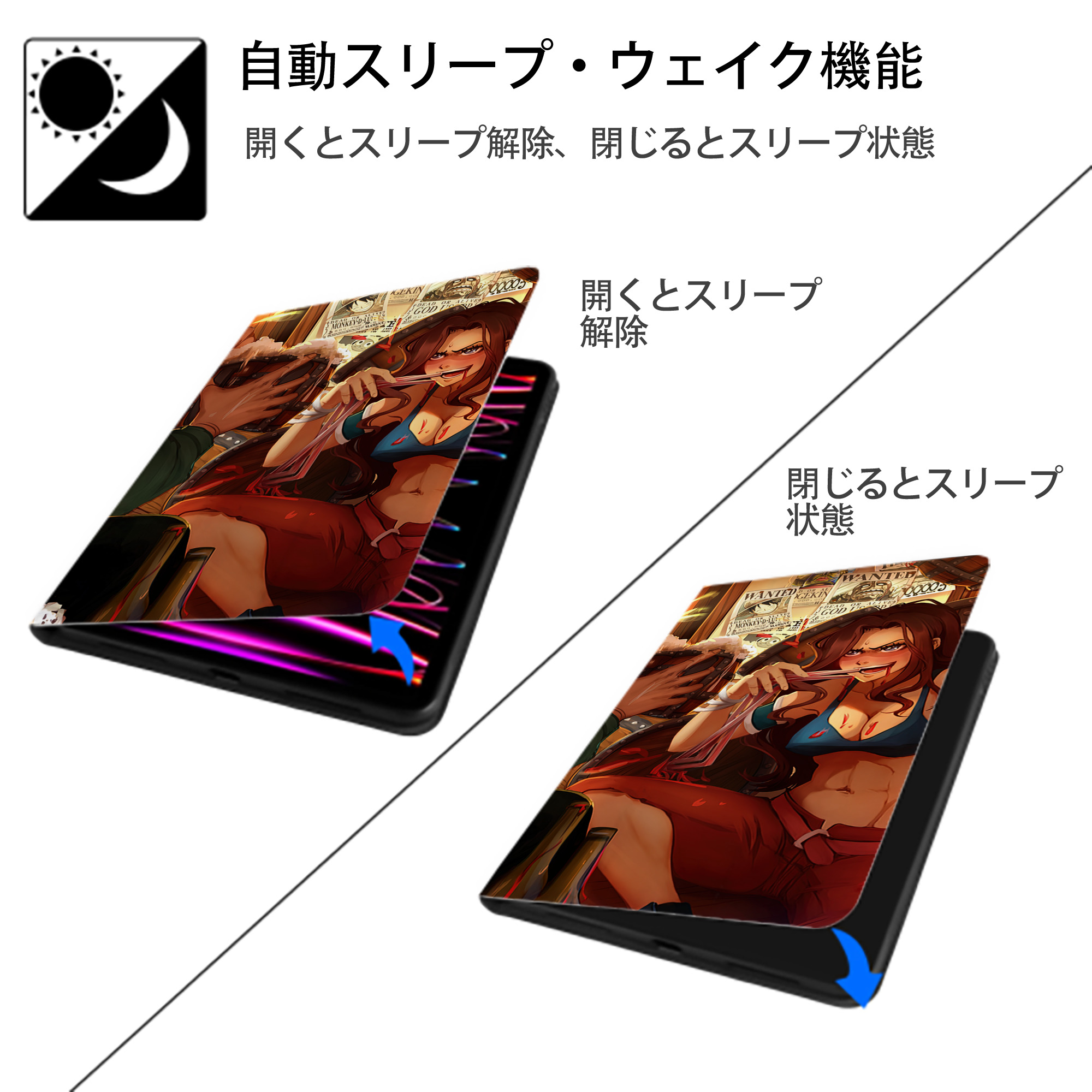 ワンピース ONE PIECE IPadケース ペンホルダー付き ブックスタイルデザイン