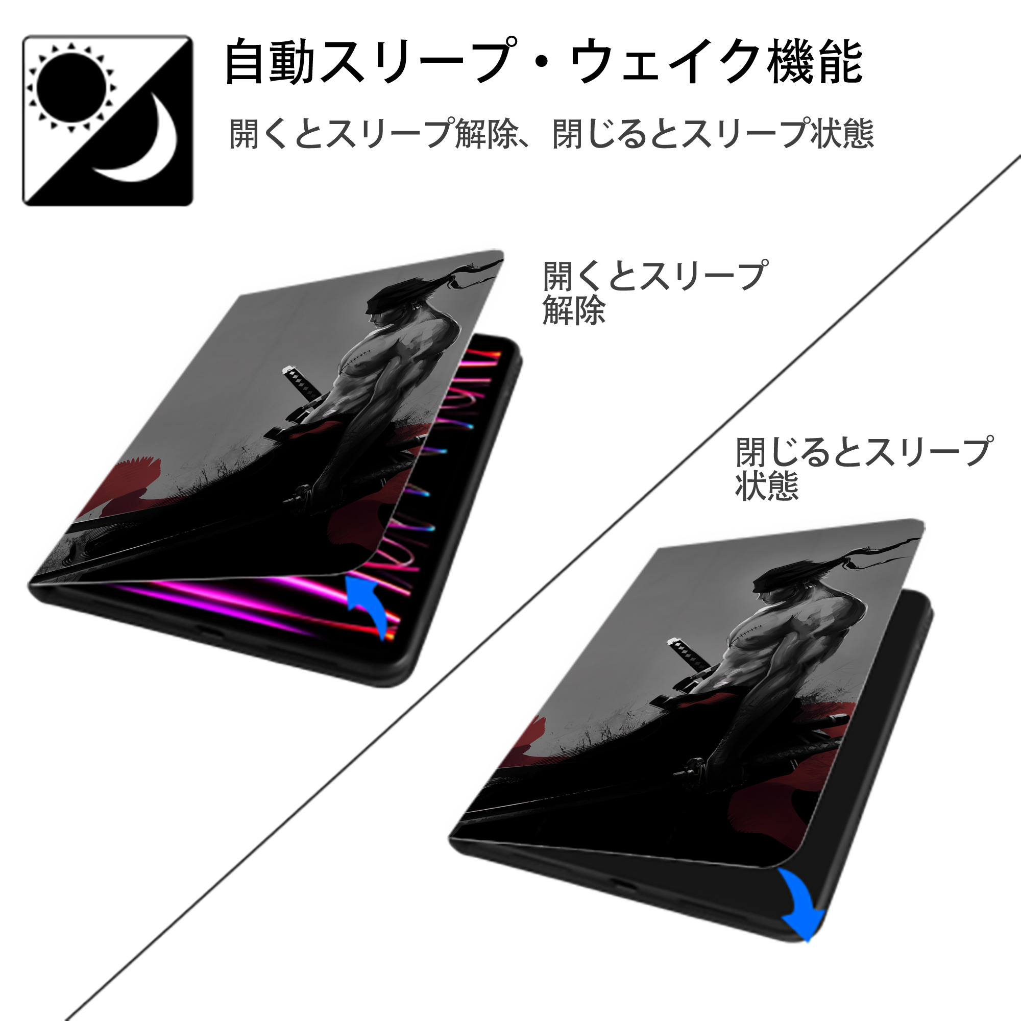 ワンピース ONE PIECE IPadケース ペンホルダー付き ブックスタイルデザイン