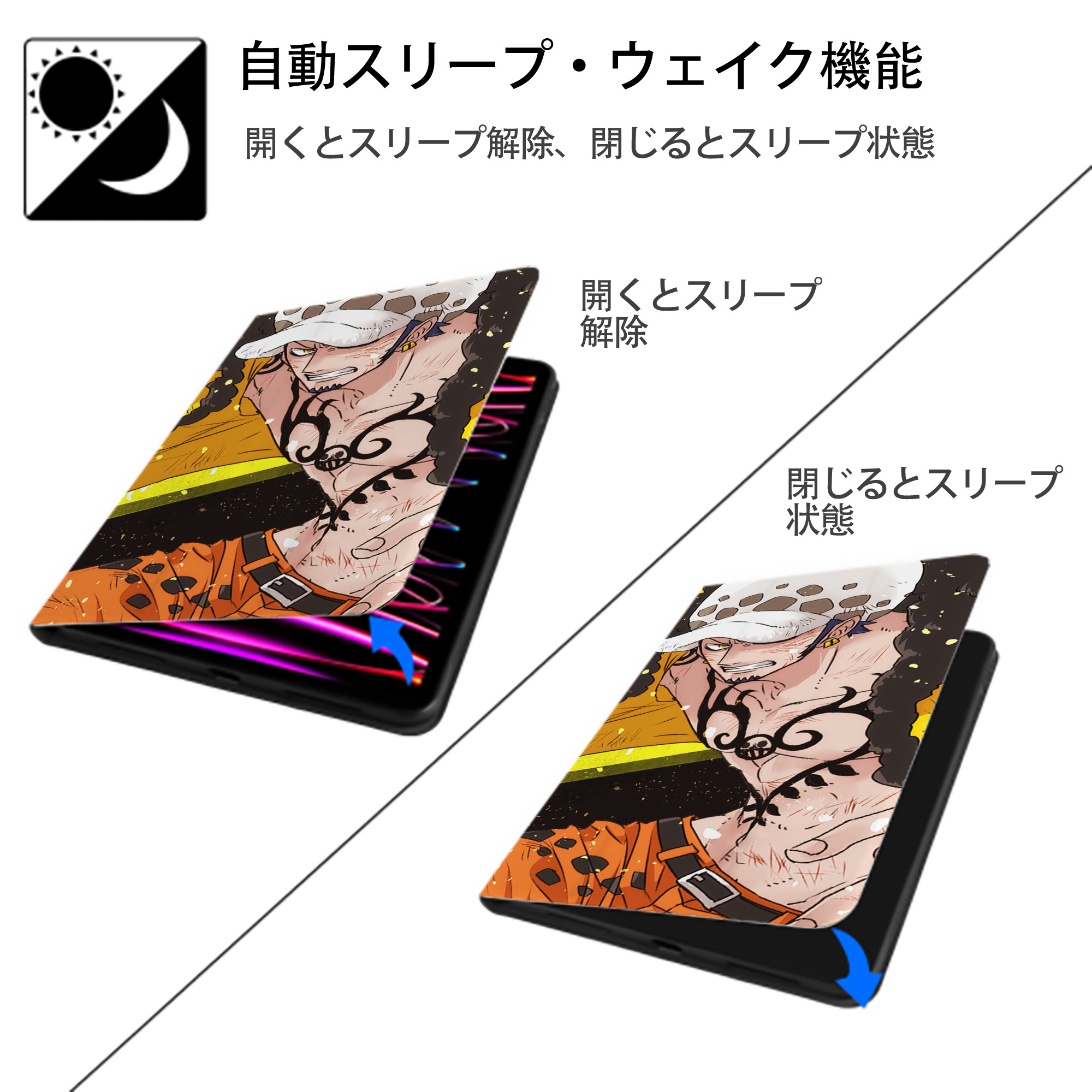 ワンピース ONE PIECE IPadケース ペンホルダー付き ブックスタイルデザイン
