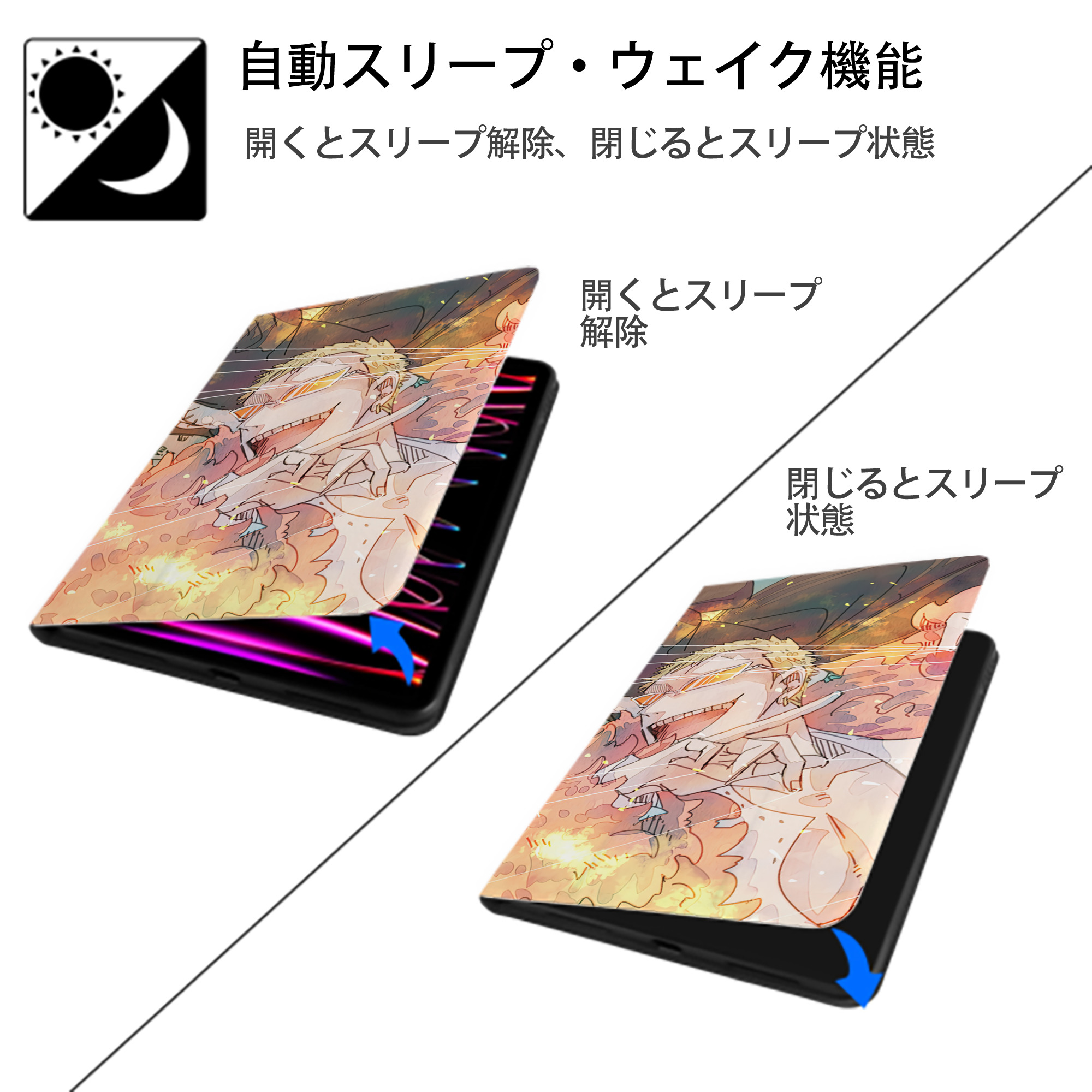 ワンピース ONE PIECE IPadケース ペンホルダー付き ブックスタイルデザイン
