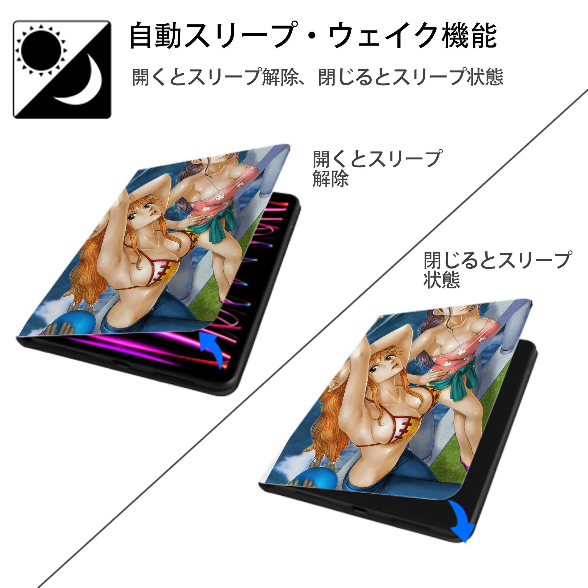 ワンピース ONE PIECE IPad ケース ペン収納付き 三つ折りスタンド PUレザー×シリコン 対応機種9.5/10.5/10.9インチ