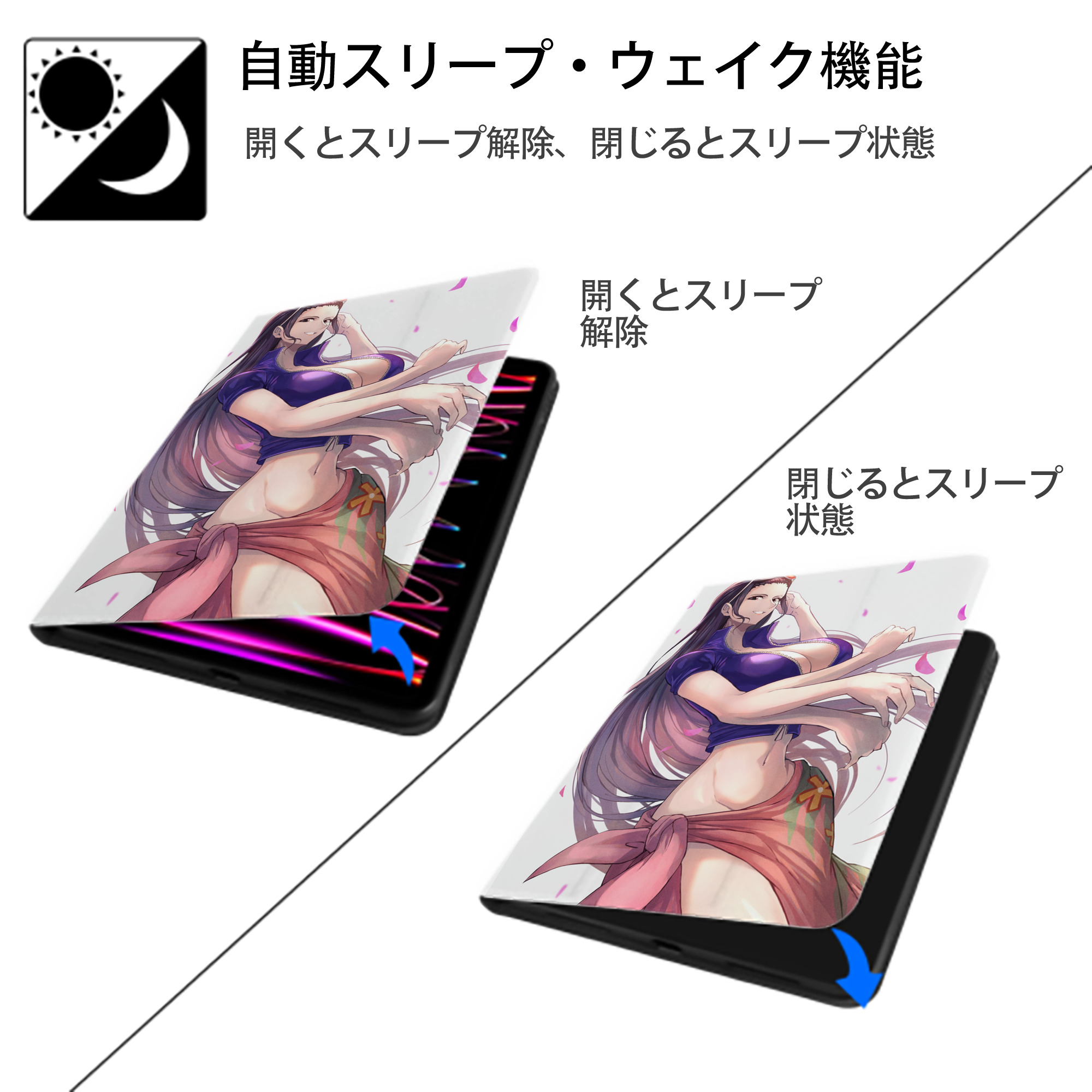 ワンピース ONE PIECE IPad ケース ペン収納付き 三つ折りスタンド PUレザー×シリコン 対応機種9.5/10.5/10.9インチ