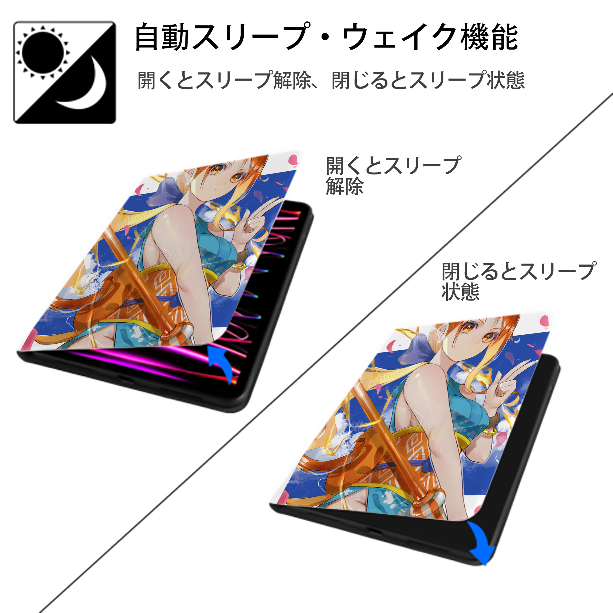 ワンピース ONE PIECE IPad ケース ペン収納付き 三つ折りスタンド PUレザー×シリコン 対応機種9.5/10.5/10.9インチ