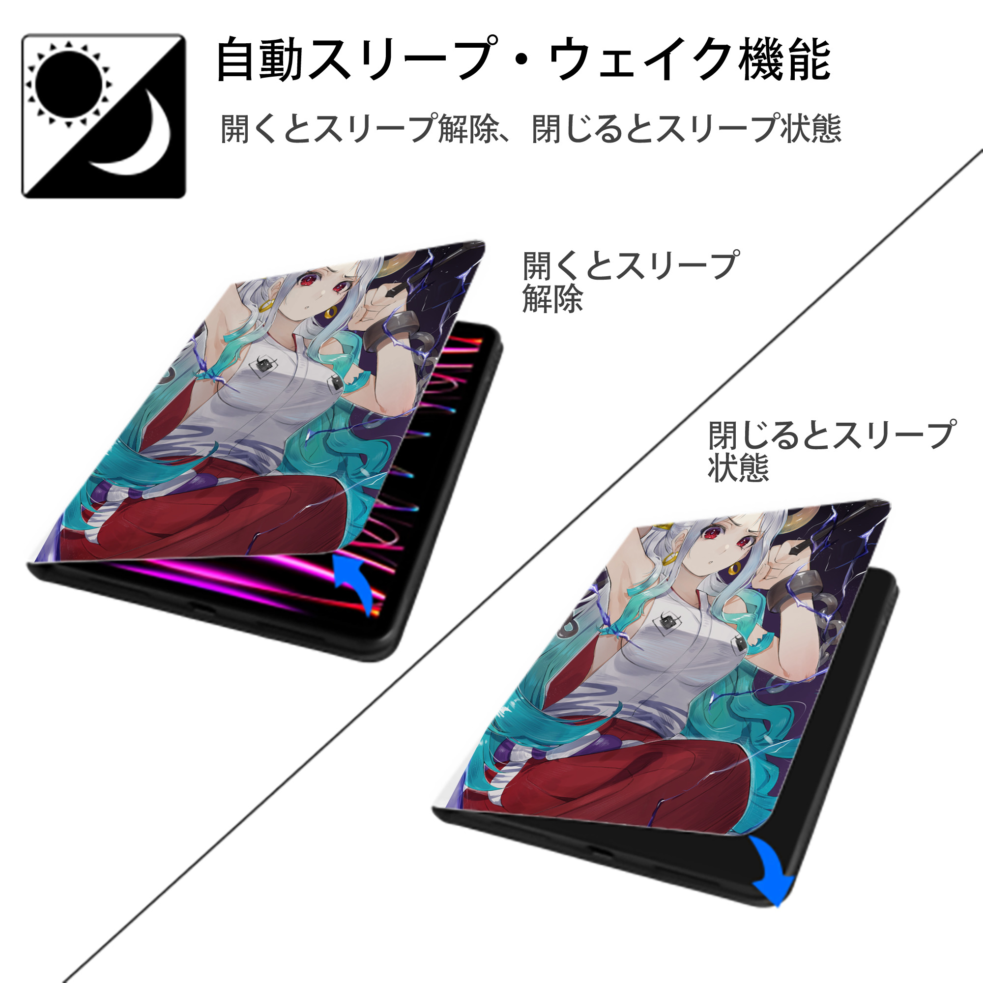 ワンピース ONE PIECE IPad ケース ペン収納付き 三つ折りスタンド PUレザー×シリコン 対応機種9.5/10.5/10.9インチ