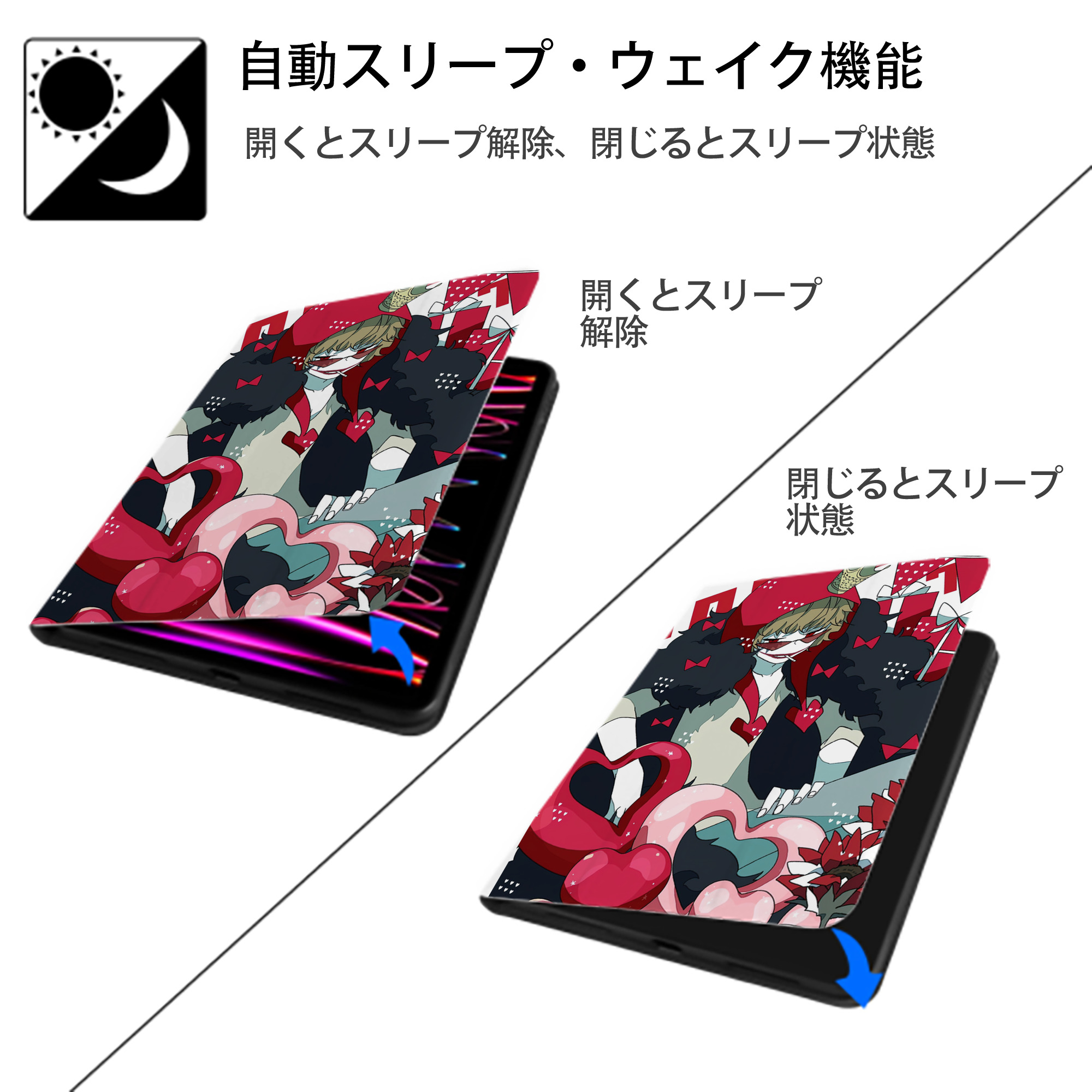 ワンピース ONE PIECE IPad ケース ペン収納付き 三つ折りスタンド PUレザー×シリコン 対応機種9.5/10.5/10.9インチ