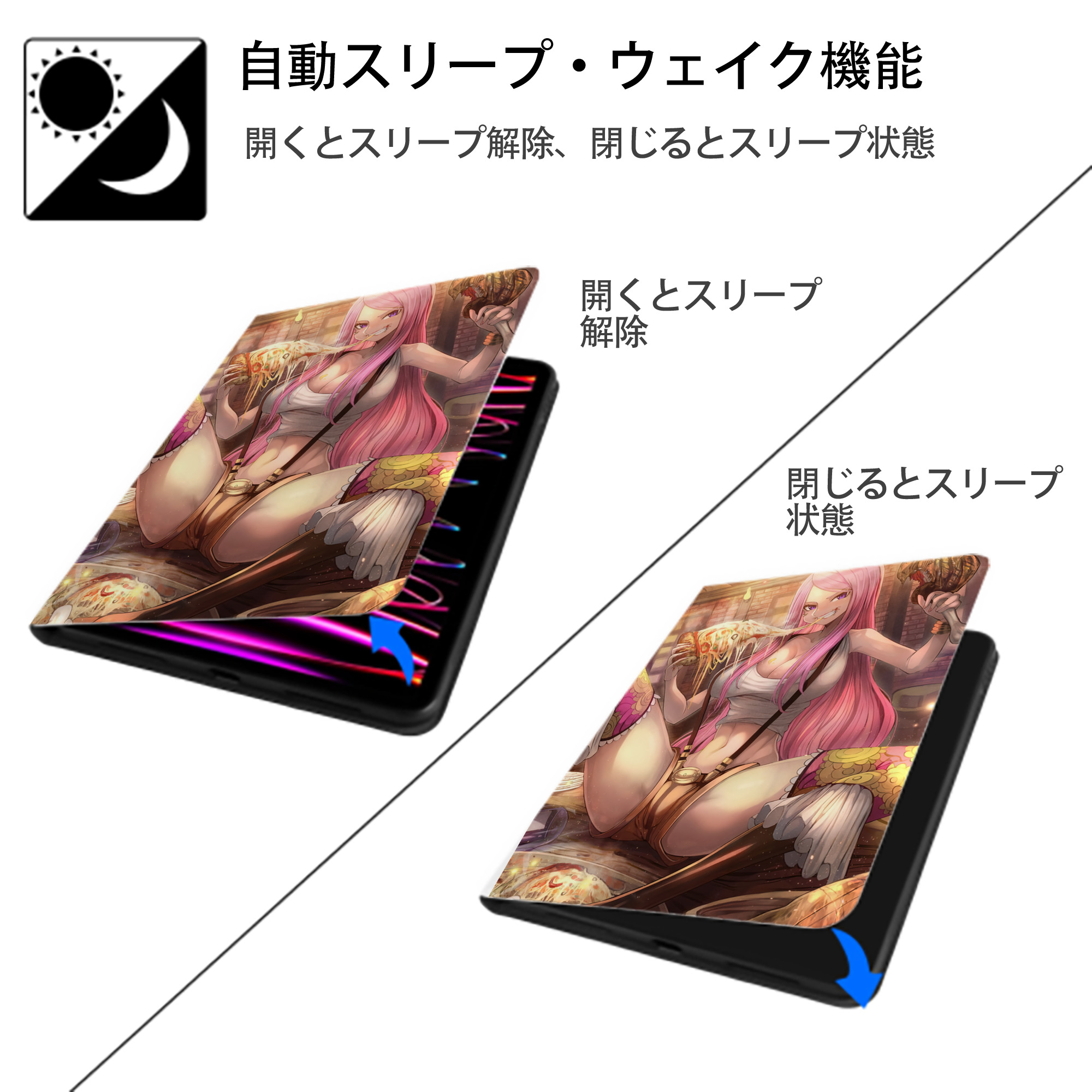 ワンピース ONE PIECE IPad ケース ペン収納付き 三つ折りスタンド PUレザー×シリコン 対応機種9.5/10.5/10.9インチ