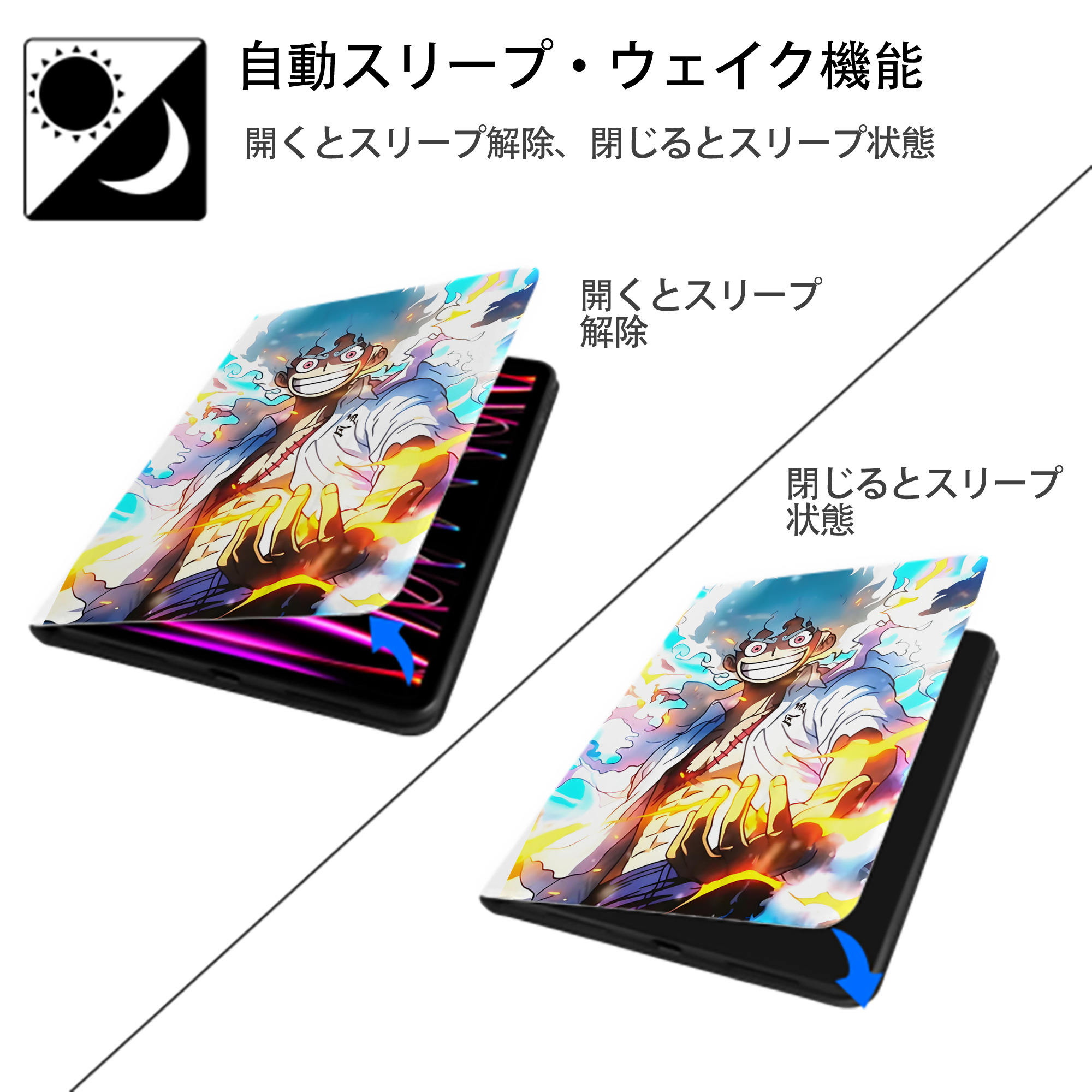 ワンピース ONE PIECE IPad ケース ペン収納付き 三つ折りスタンド PUレザー×シリコン 対応機種9.5/10.5/10.9インチ