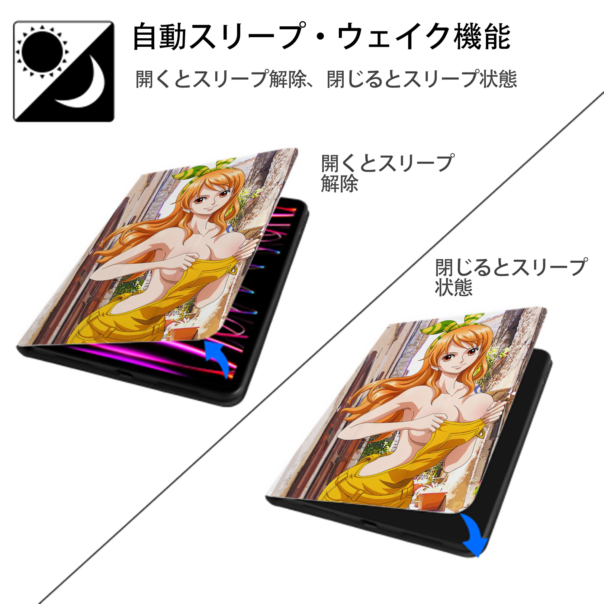 ワンピース ONE PIECE IPad ケース ペン収納付き 三つ折りスタンド PUレザー×シリコン 対応機種9.5/10.5/10.9インチ
