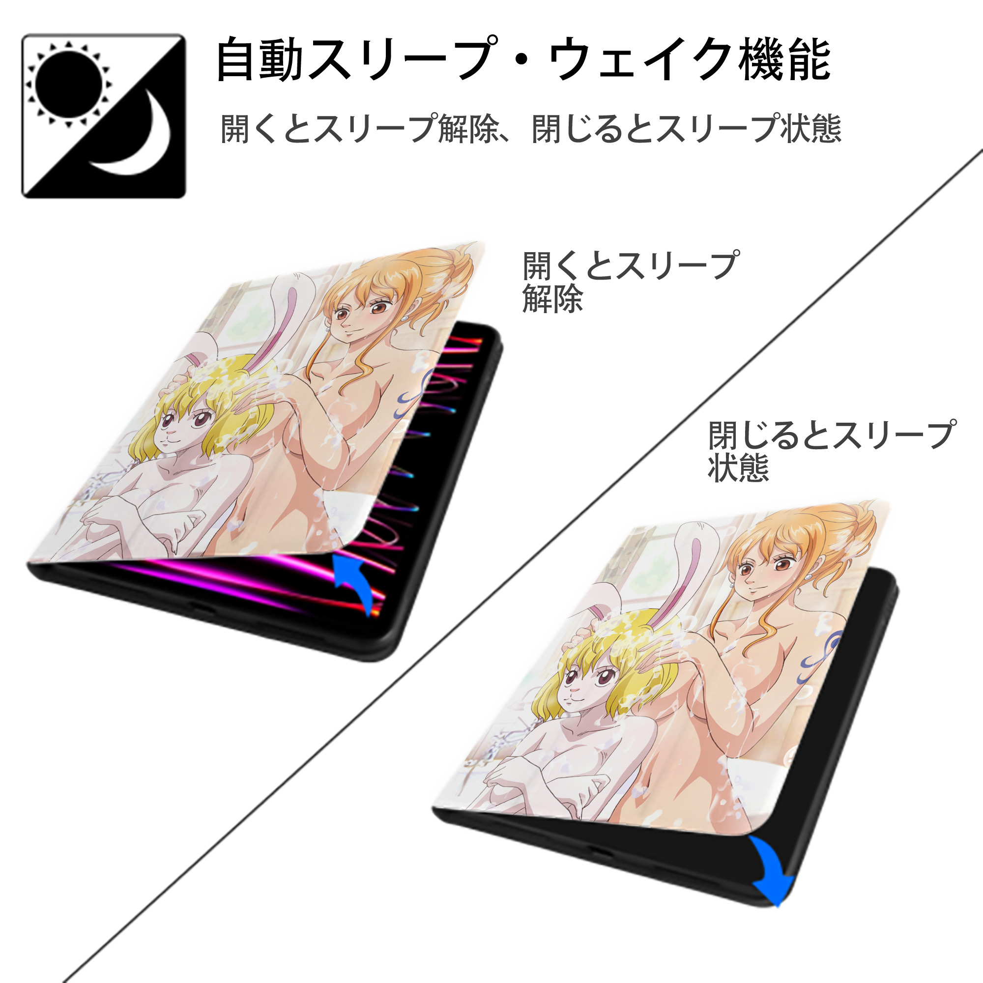ワンピース ONE PIECE IPad ケース ペン収納付き 三つ折りスタンド PUレザー×シリコン 対応機種9.5/10.5/10.9インチ