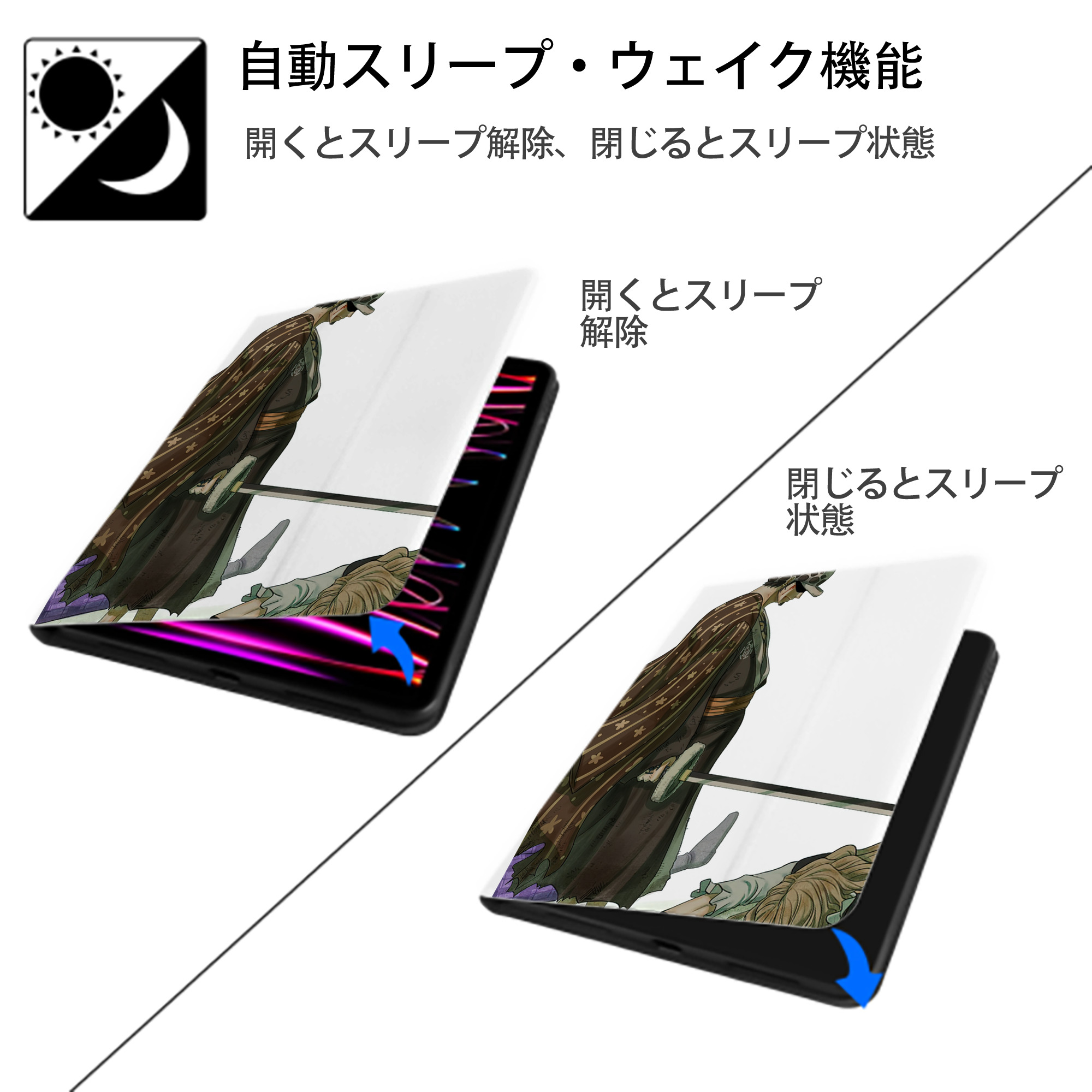 ワンピース ONE PIECE IPad ケース ペン収納付き 三つ折りスタンド PUレザー×シリコン 対応機種9.5/10.5/10.9インチ