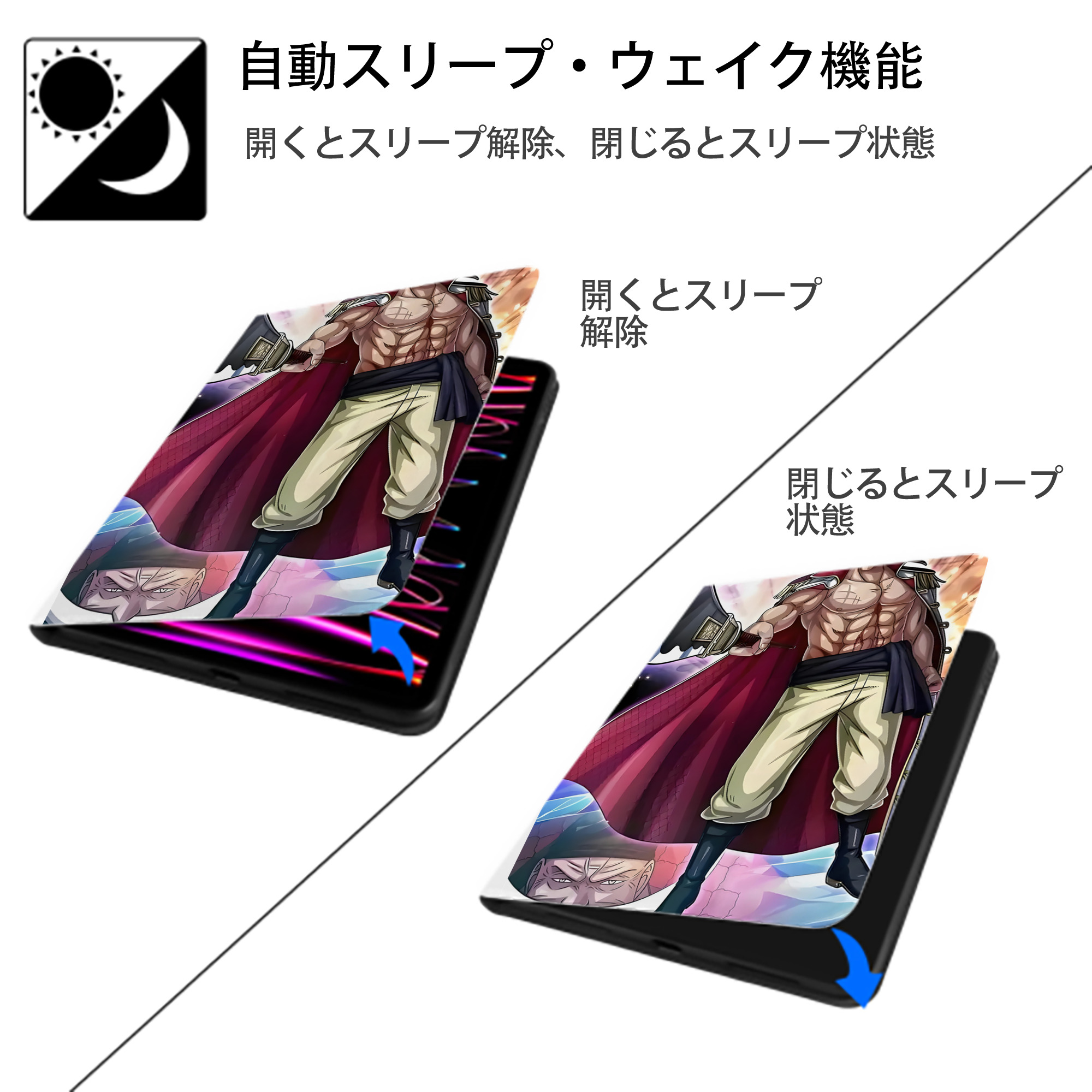 ワンピース ONE PIECE IPad ケース ペン収納付き 三つ折りスタンド PUレザー×シリコン 対応機種9.5/10.5/10.9インチ