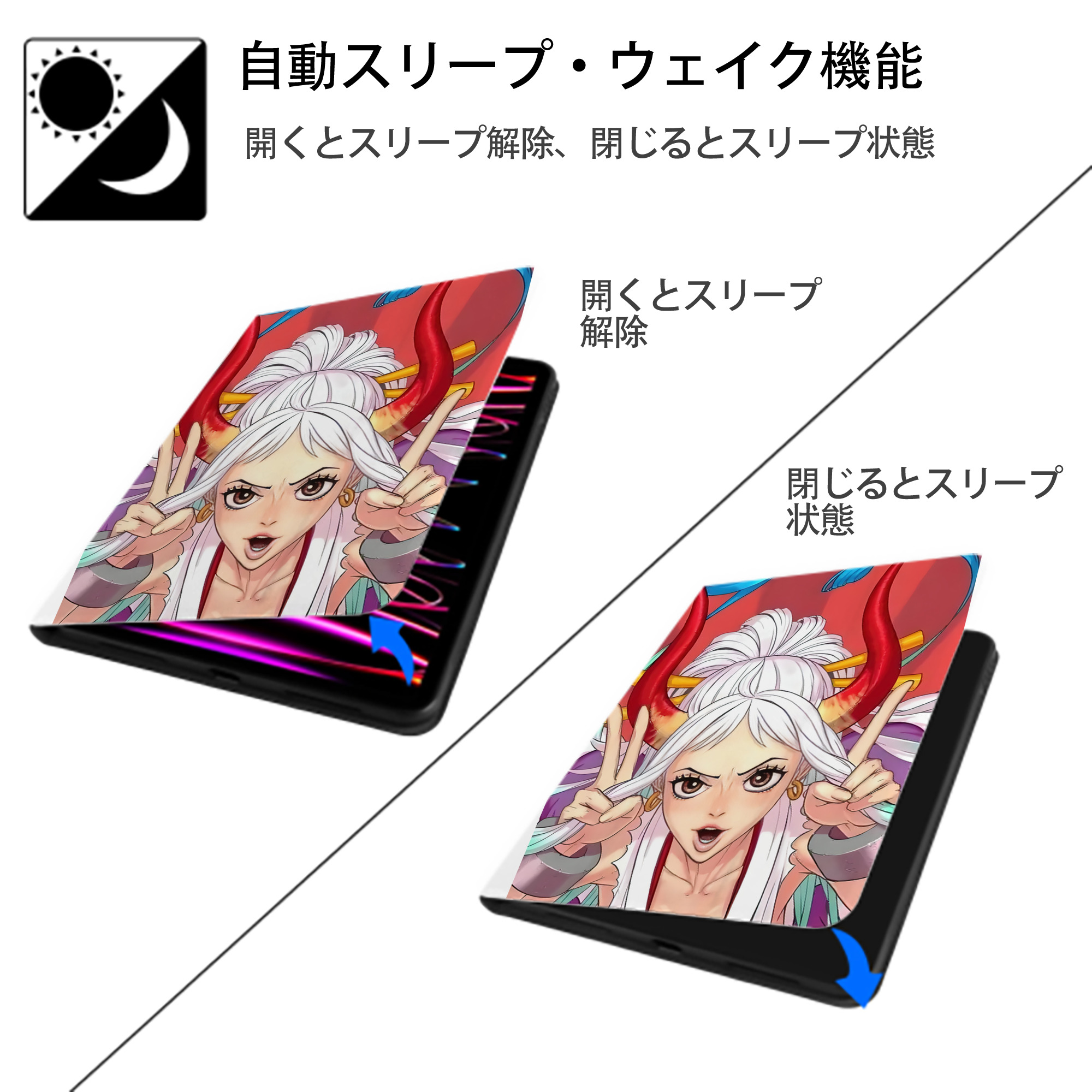 ワンピース ONE PIECE IPad ケース ペン収納付き 三つ折りスタンド PUレザー×シリコン 対応機種9.5/10.5/10.9インチ