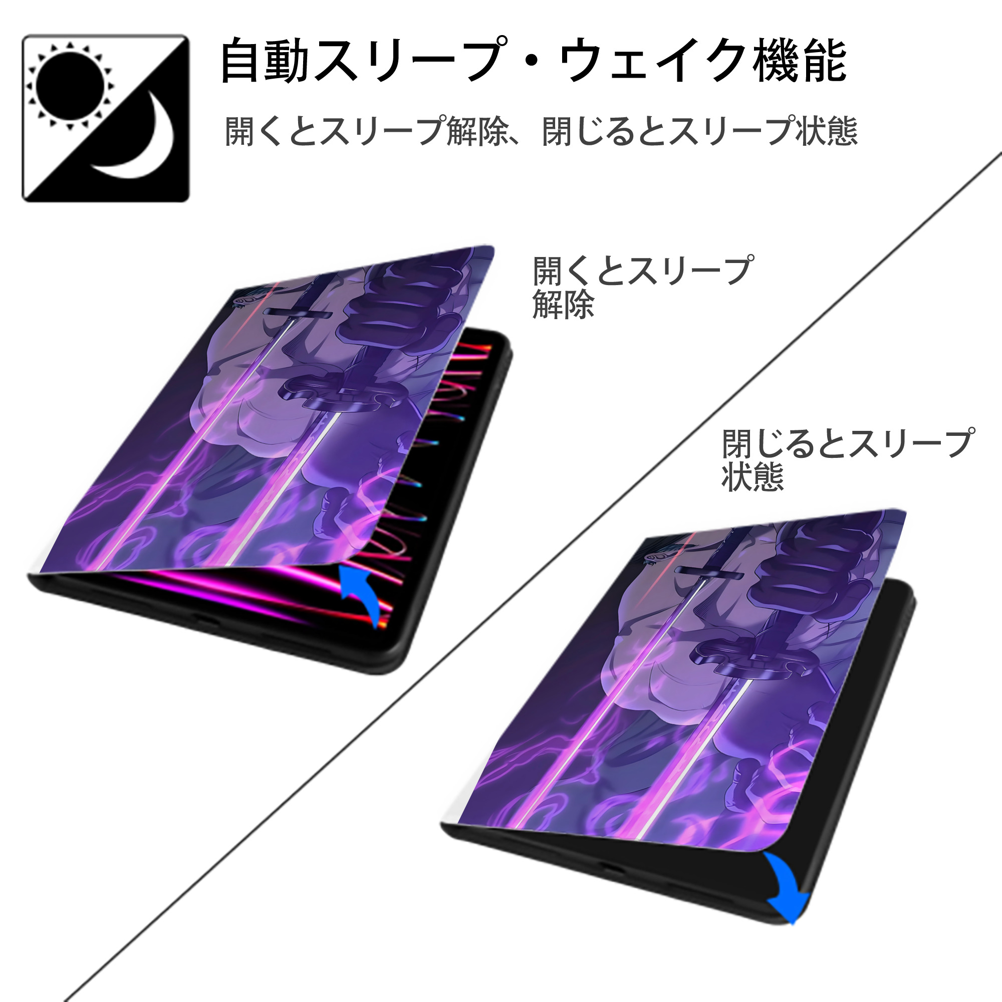 ワンピース ONE PIECE IPad ケース ペン収納付き 三つ折りスタンド PUレザー×シリコン 対応機種9.5/10.5/10.9インチ