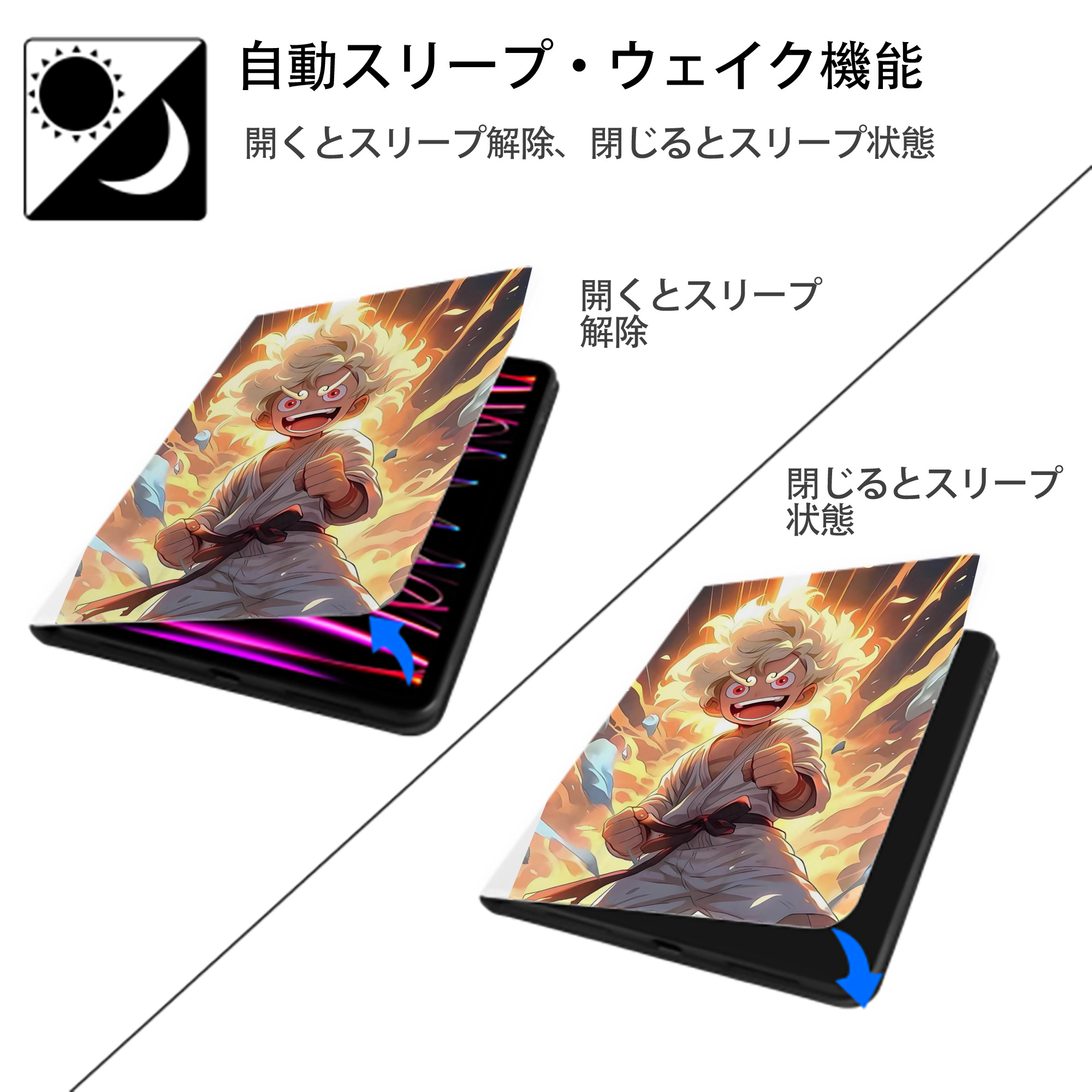 ワンピース ONE PIECE IPad ケース ペン収納付き 三つ折りスタンド PUレザー×シリコン 対応機種9.5/10.5/10.9インチ