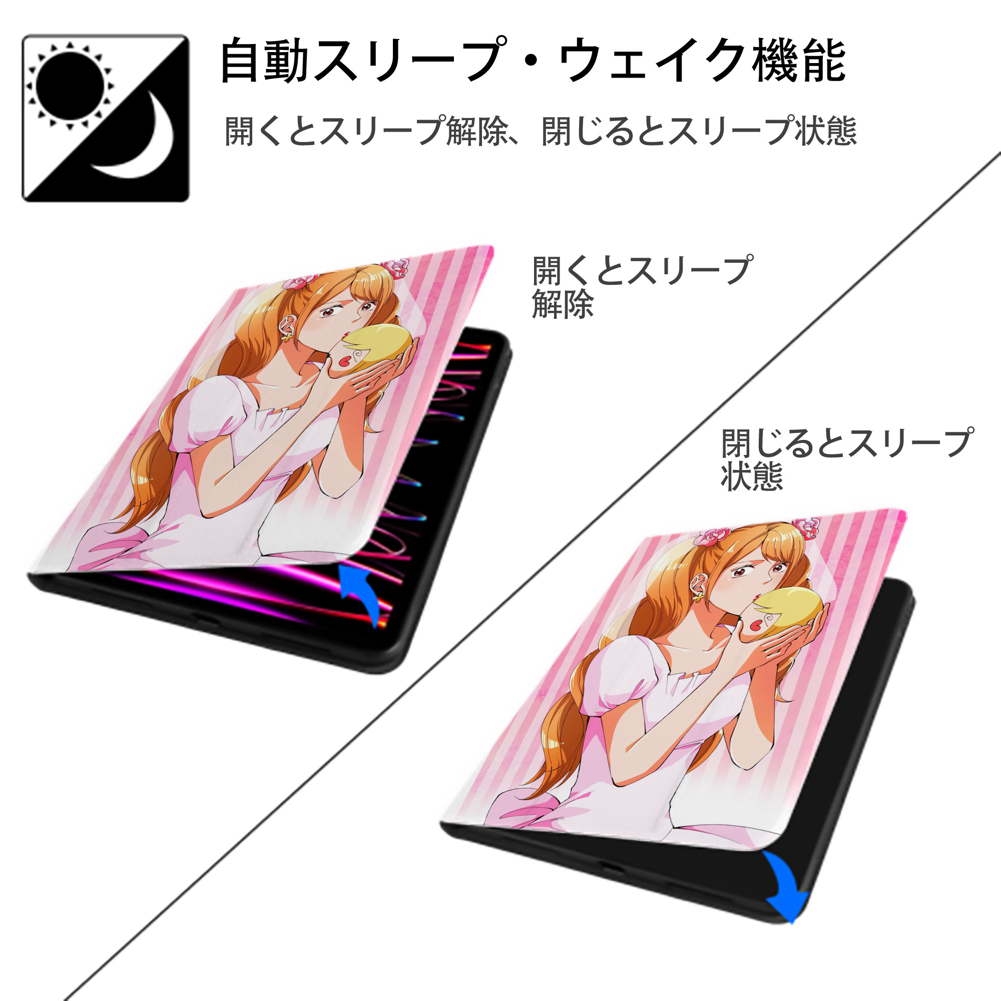 ワンピース ONE PIECE IPad ケース ペン収納付き 三つ折りスタンド PUレザー×シリコン 対応機種9.5/10.5/10.9インチ