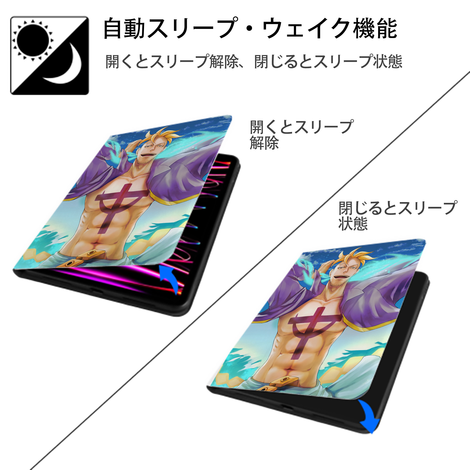 ワンピース ONE PIECE IPad ケース ペン収納付き 三つ折りスタンド PUレザー×シリコン 対応機種9.5/10.5/10.9インチ