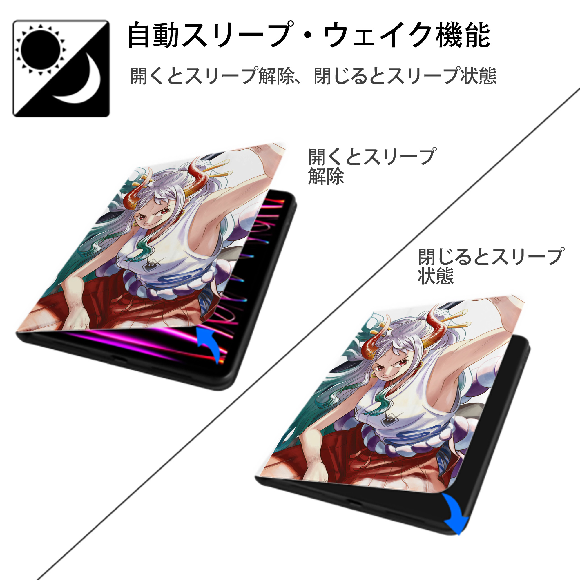 ワンピース ONE PIECE IPad ケース ペン収納付き 三つ折りスタンド PUレザー×シリコン 対応機種9.5/10.5/10.9インチ