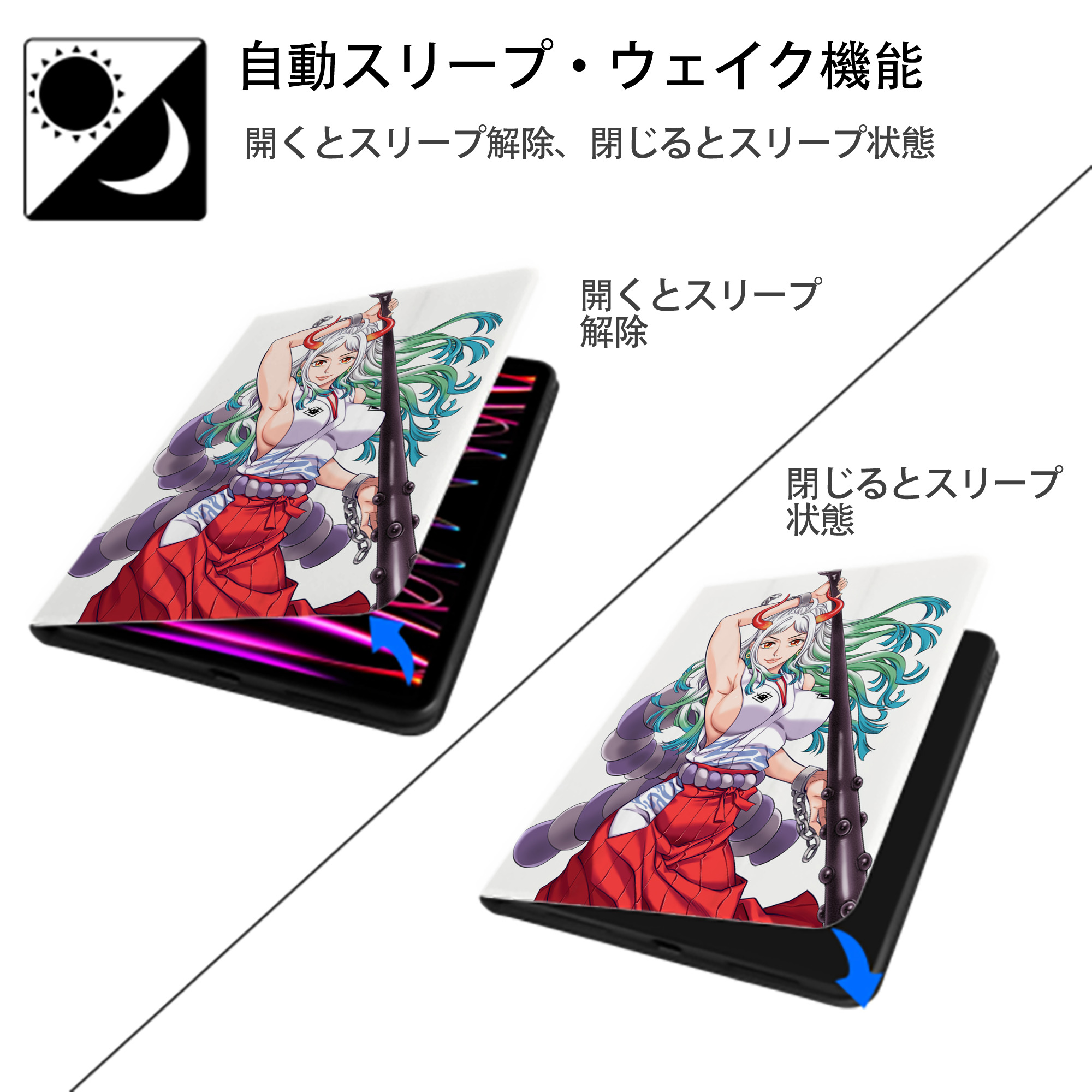 ワンピース ONE PIECE IPad ケース ペン収納付き 三つ折りスタンド PUレザー×シリコン 対応機種9.5/10.5/10.9インチ