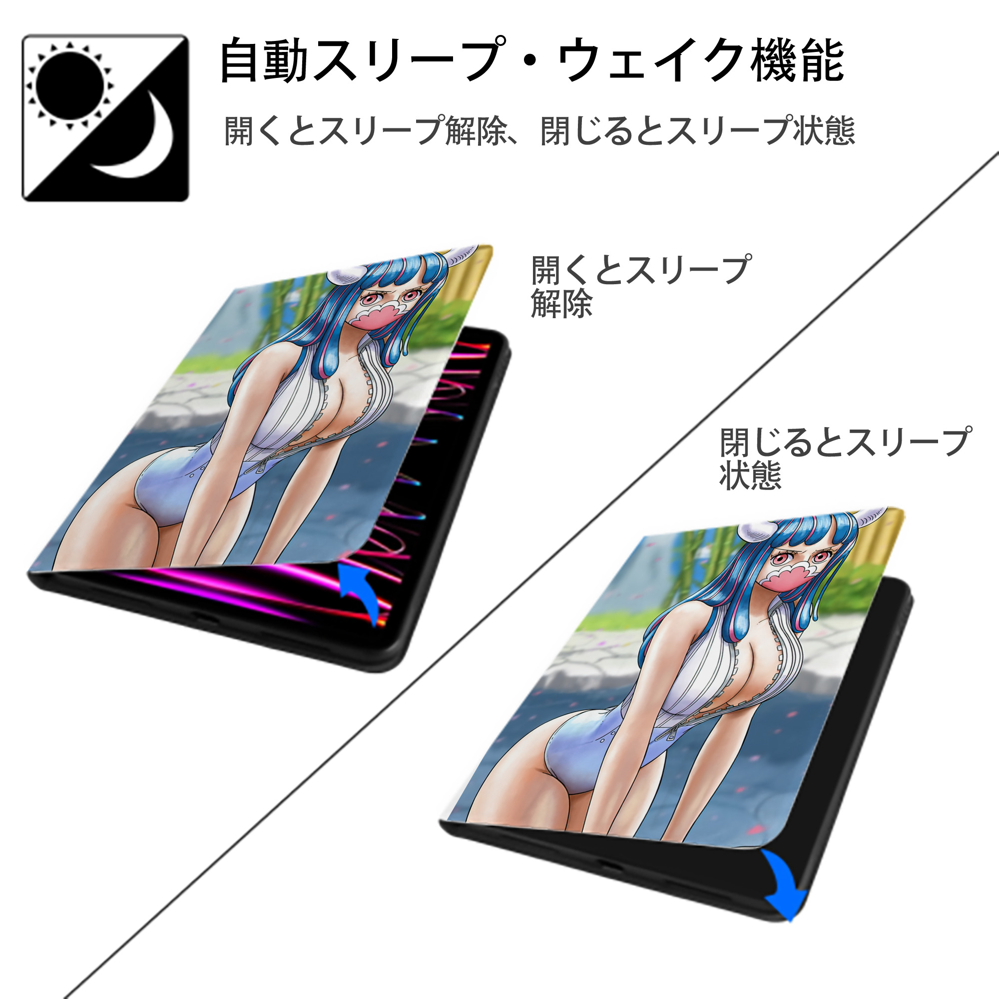 ワンピース ONE PIECE IPad ケース ペン収納付き 三つ折りスタンド PUレザー×シリコン 対応機種9.5/10.5/10.9インチ