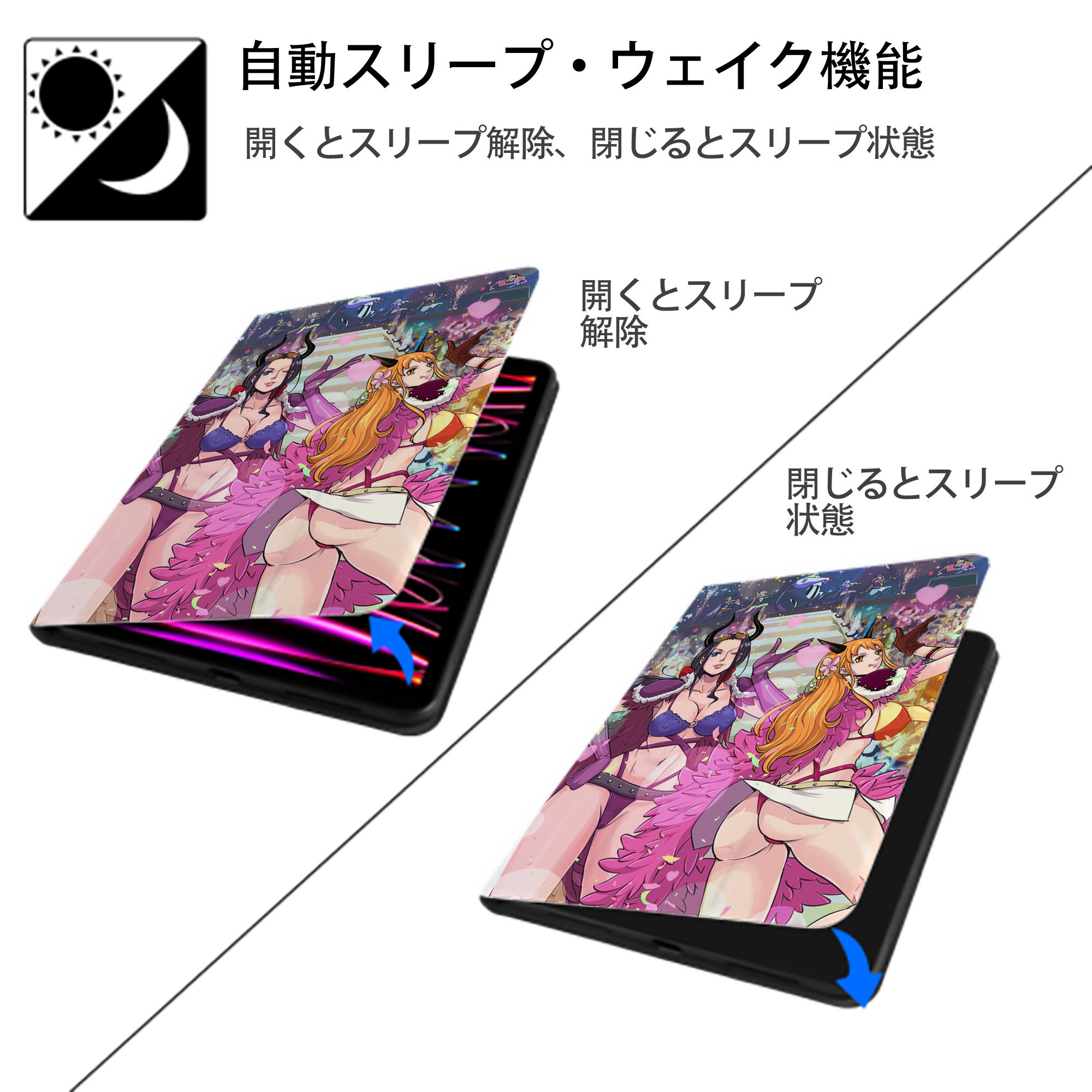 ワンピース ONE PIECE IPad ケース ペン収納付き 三つ折りスタンド PUレザー×シリコン 対応機種9.5/10.5/10.9インチ
