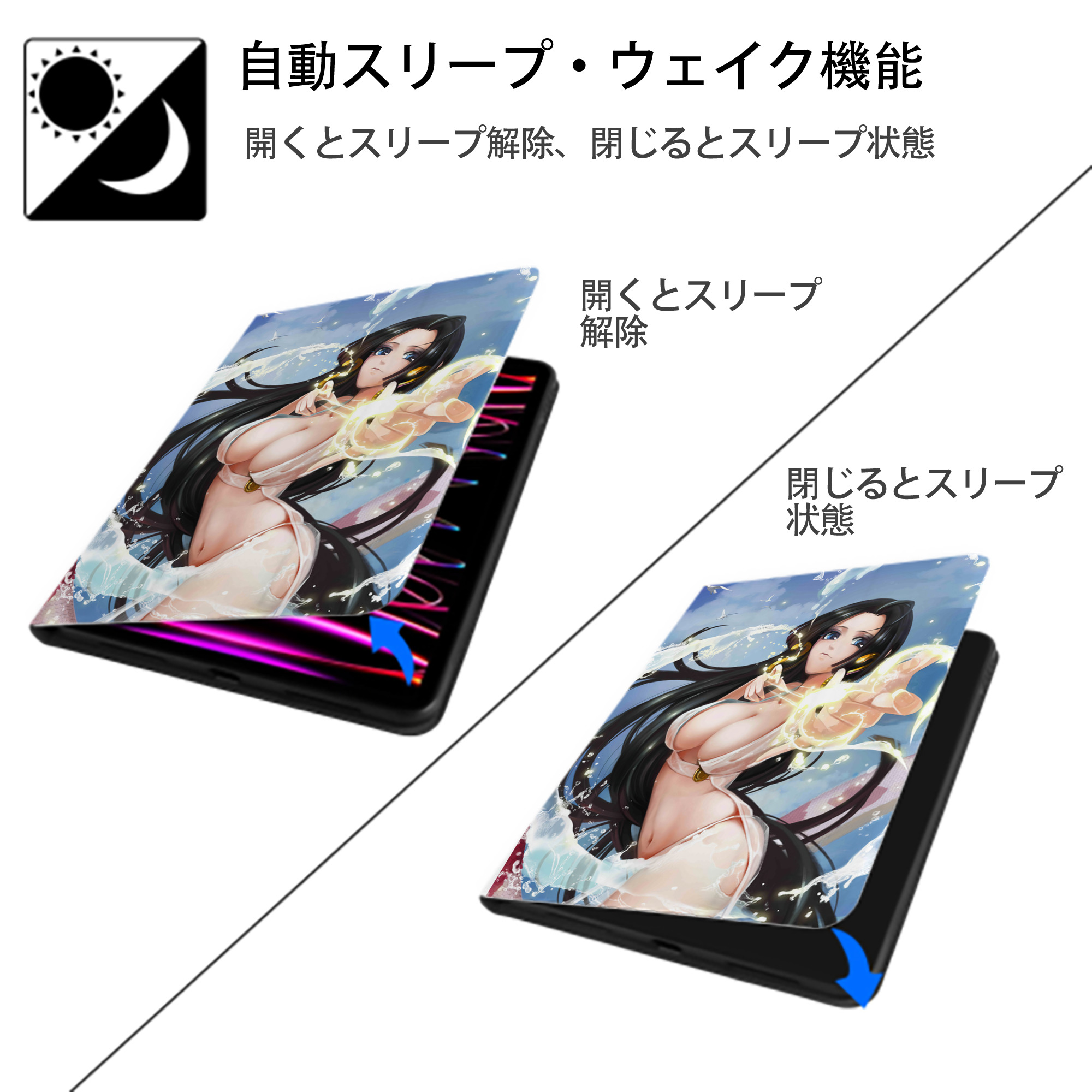 ワンピース ONE PIECE IPad ケース ペン収納付き 三つ折りスタンド PUレザー×シリコン 対応機種9.5/10.5/10.9インチ