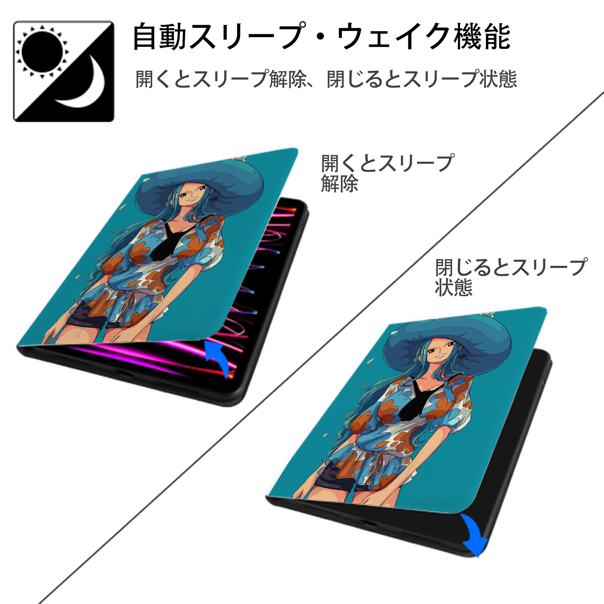 ワンピース ONE PIECE IPad ケース ペン収納付き 三つ折りスタンド PUレザー×シリコン 対応機種9.5/10.5/10.9インチ