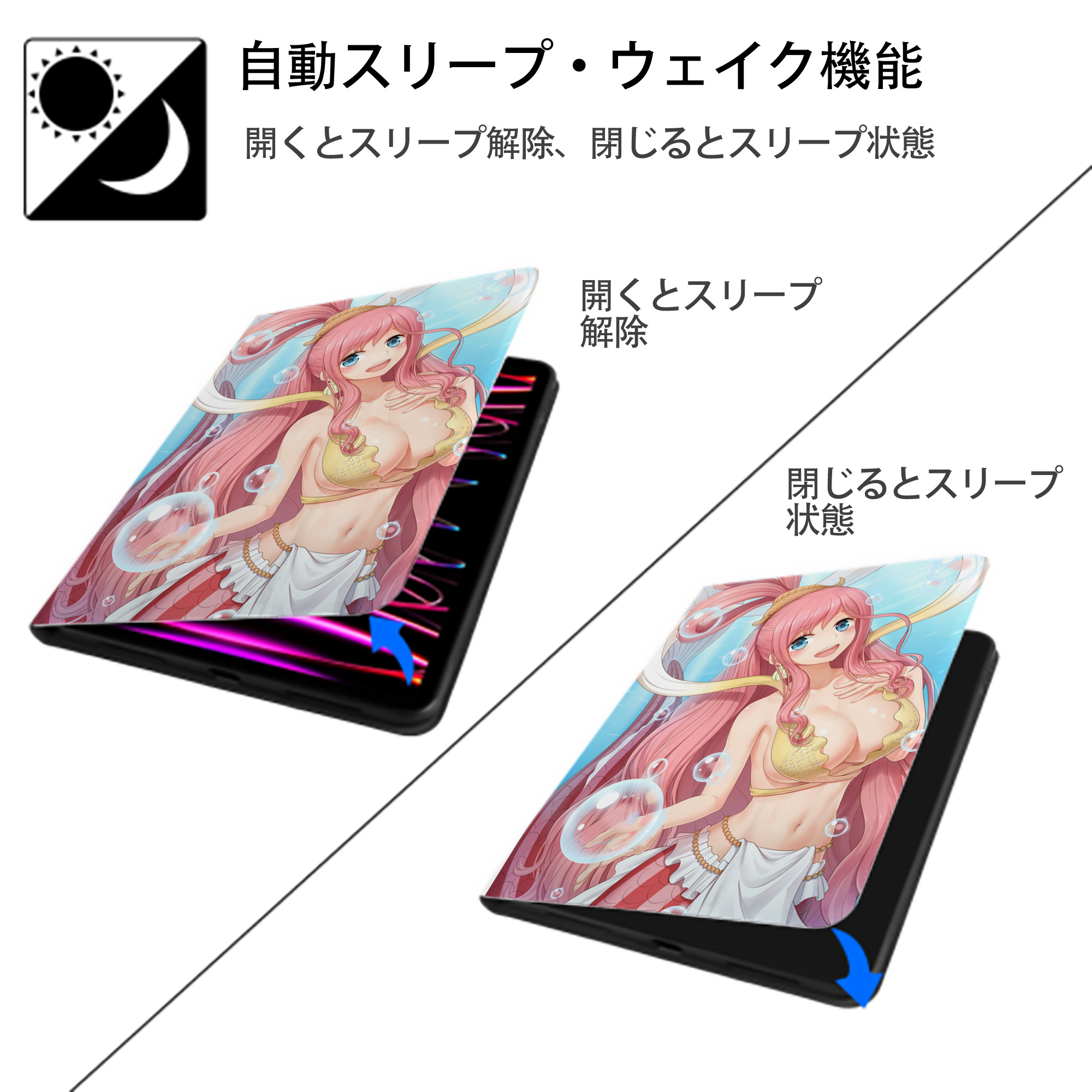 ワンピース ONE PIECE IPad ケース ペン収納付き 三つ折りスタンド PUレザー×シリコン 対応機種9.5/10.5/10.9インチ