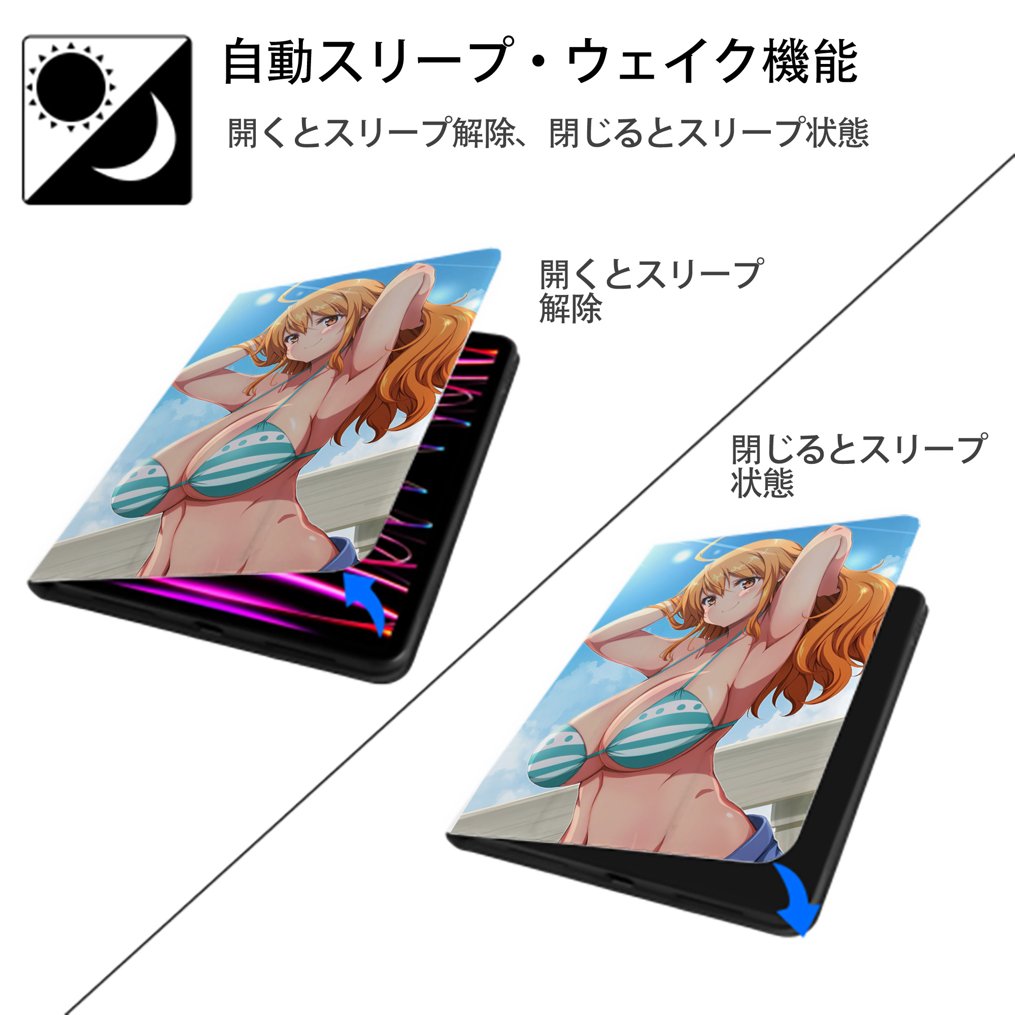 ワンピース ONE PIECE IPad ケース ペン収納付き 三つ折りスタンド PUレザー×シリコン 対応機種9.5/10.5/10.9インチ