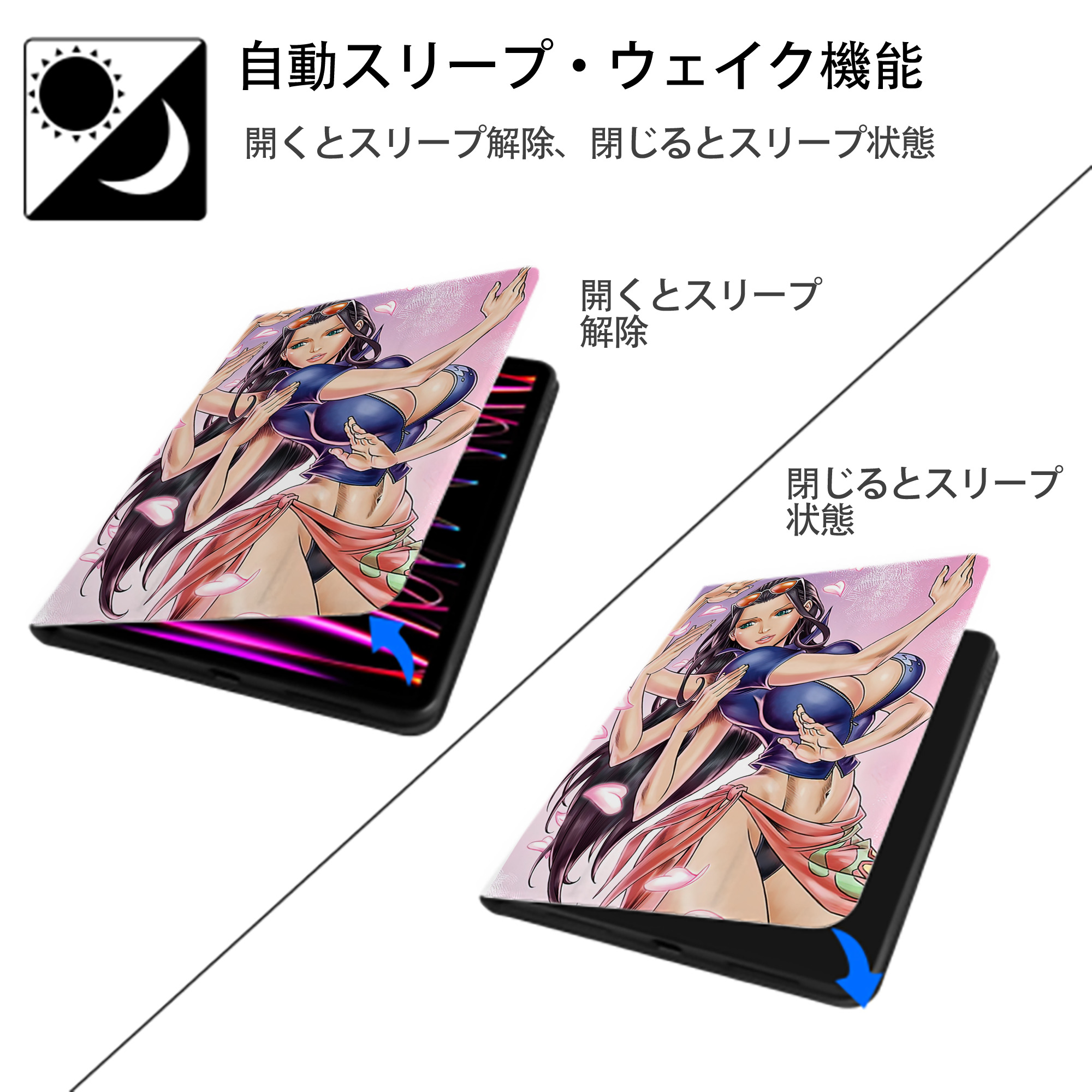 ワンピース ONE PIECE IPad ケース ペン収納付き 三つ折りスタンド PUレザー×シリコン 対応機種9.5/10.5/10.9インチ