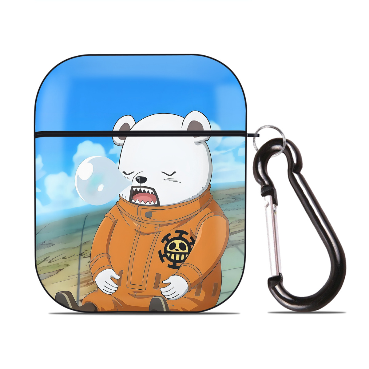 （画像用） ワンピース ONE PIECE AirPods 第2世代保護ケース ハードシェル ブラック 耐衝撃・防指紋・カラビナ付き