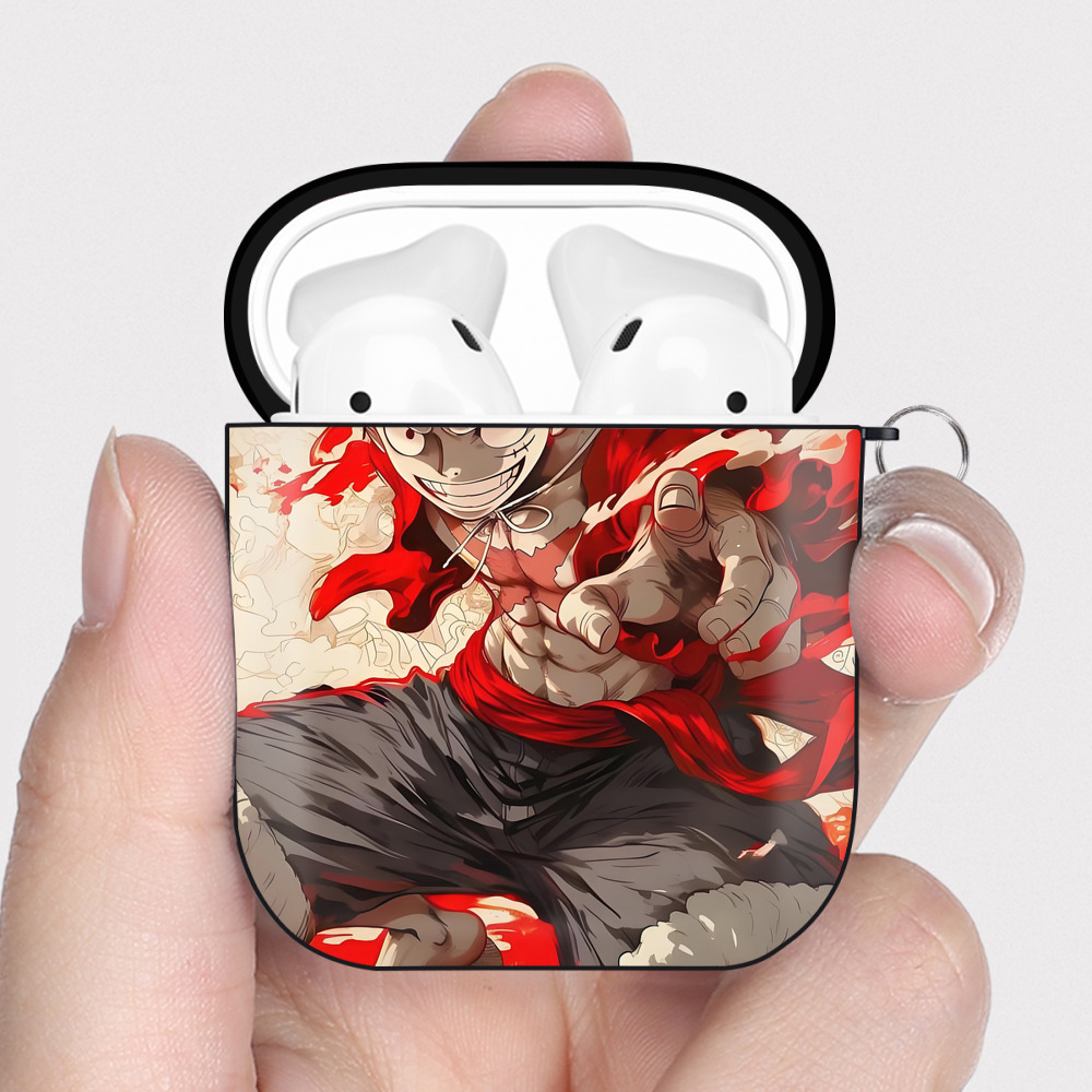 （画像用） ワンピース ONE PIECE AirPods 第2世代保護ケース ハードシェル ブラック 耐衝撃・防指紋・カラビナ付き