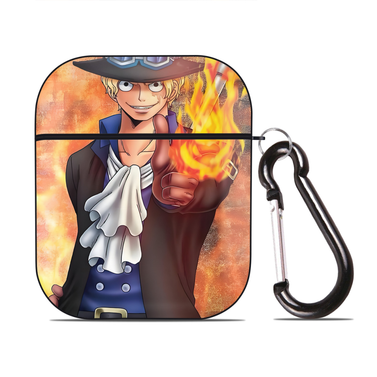 （画像用） ワンピース ONE PIECE AirPods 第2世代保護ケース ハードシェル ブラック 耐衝撃・防指紋・カラビナ付き