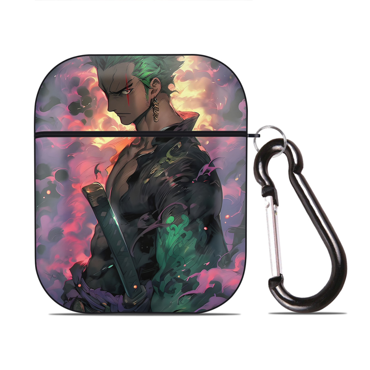 （画像用） ワンピース ONE PIECE AirPods 第2世代保護ケース ハードシェル ブラック 耐衝撃・防指紋・カラビナ付き