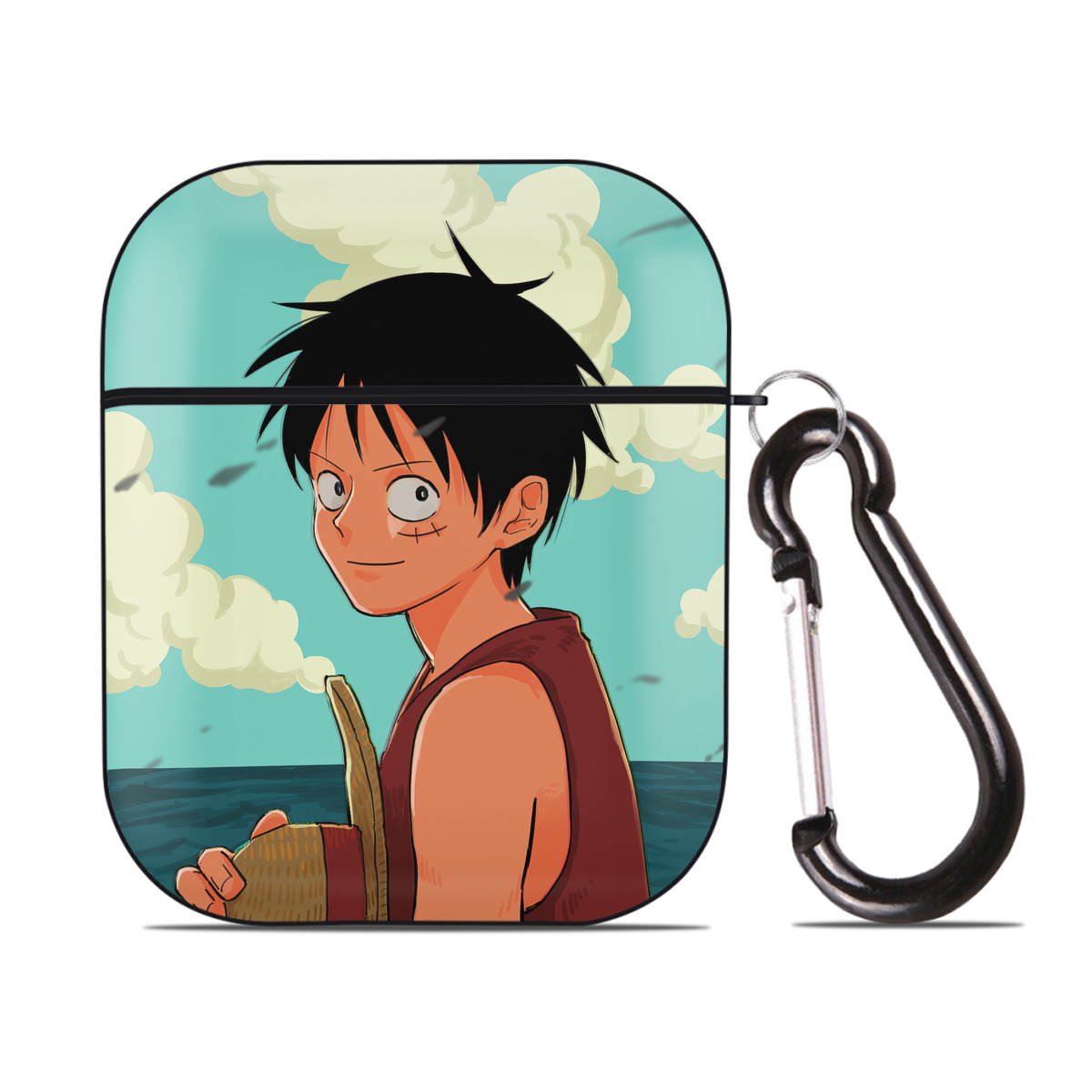 （画像用） ワンピース ONE PIECE AirPods 第2世代保護ケース ハードシェル ブラック 耐衝撃・防指紋・カラビナ付き