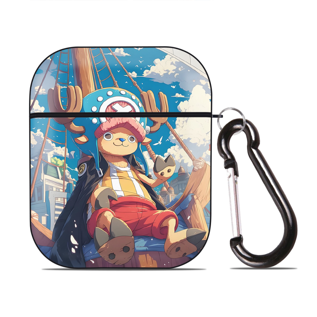 （画像用） ワンピース ONE PIECE AirPods 第2世代保護ケース ハードシェル ブラック 耐衝撃・防指紋・カラビナ付き