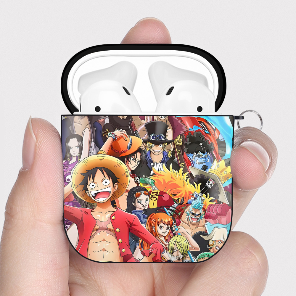 （画像用） ワンピース ONE PIECE AirPods 第2世代保護ケース ハードシェル ブラック 耐衝撃・防指紋・カラビナ付き