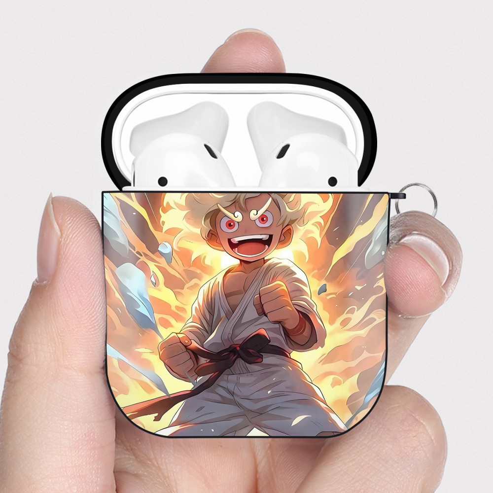 （画像用） ワンピース ONE PIECE AirPods 第2世代保護ケース ハードシェル ブラック 耐衝撃・防指紋・カラビナ付き