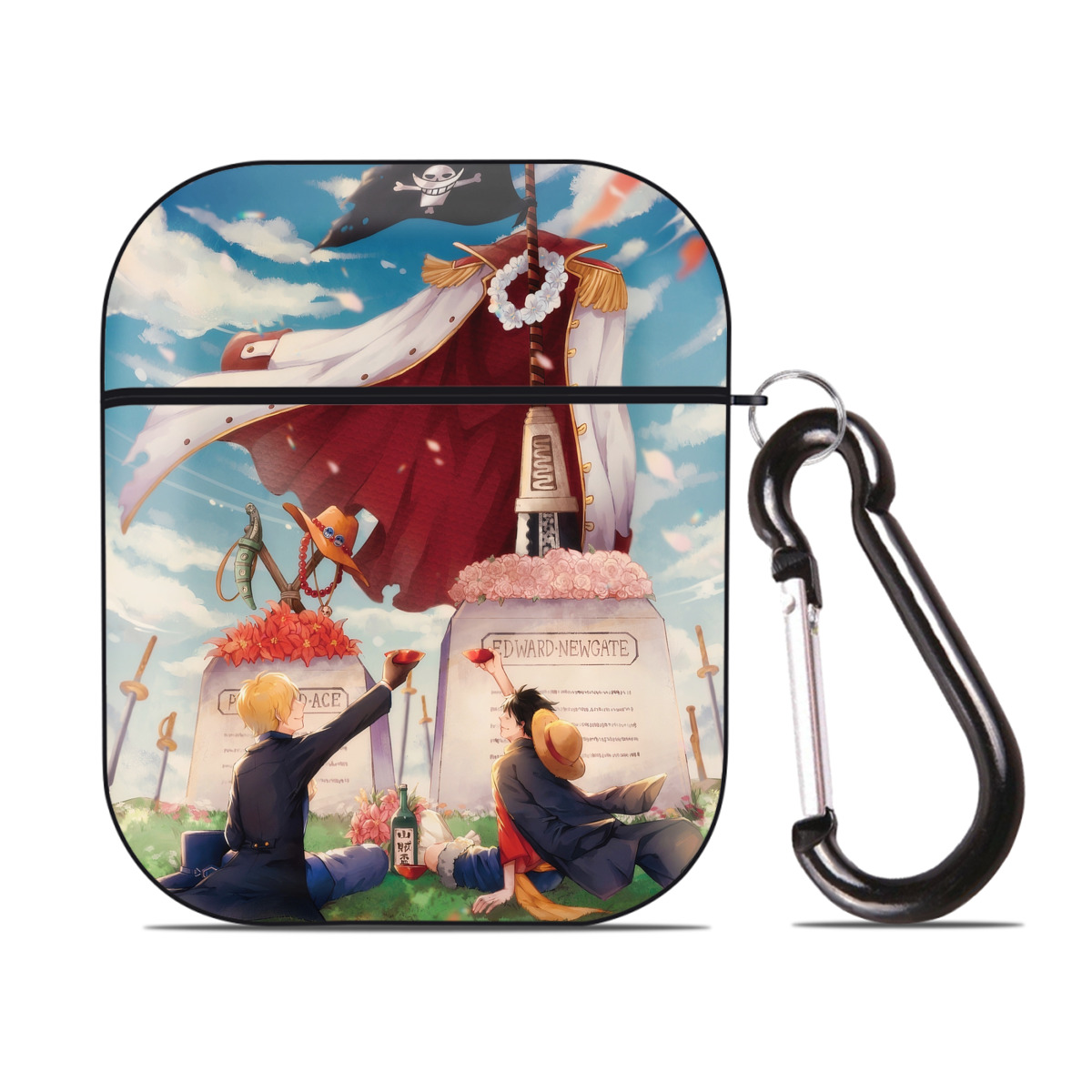 （画像用） ワンピース ONE PIECE AirPods 第2世代保護ケース ハードシェル ブラック 耐衝撃・防指紋・カラビナ付き