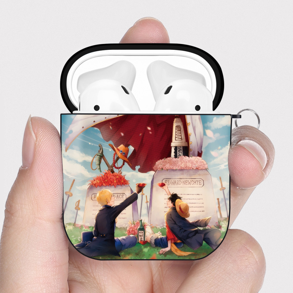 （画像用） ワンピース ONE PIECE AirPods 第2世代保護ケース ハードシェル ブラック 耐衝撃・防指紋・カラビナ付き