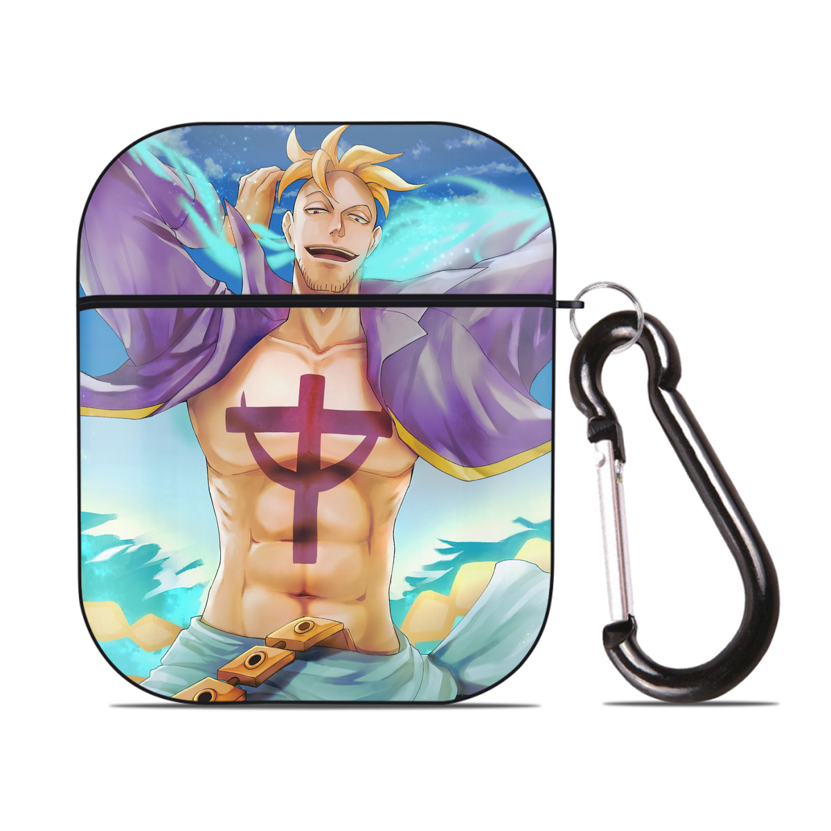 （画像用） ワンピース ONE PIECE AirPods 第2世代保護ケース ハードシェル ブラック 耐衝撃・防指紋・カラビナ付き
