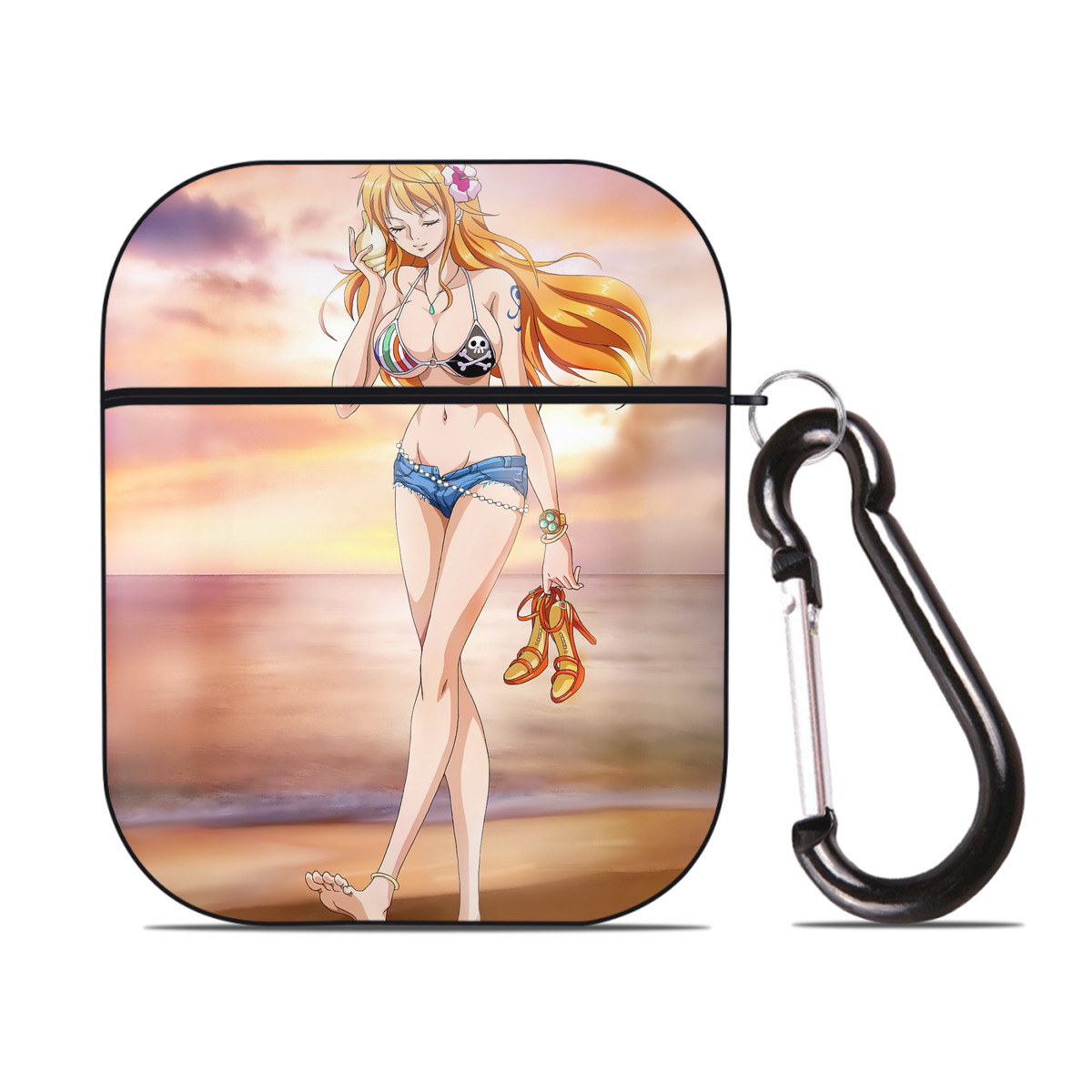 （画像用） ワンピース ONE PIECE AirPods 第2世代保護ケース ハードシェル ブラック 耐衝撃・防指紋・カラビナ付き