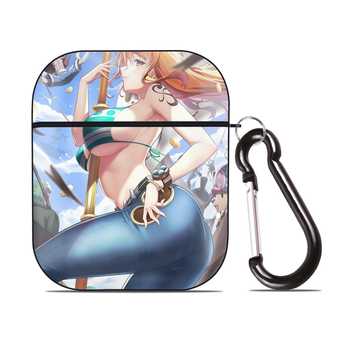 （画像用） ワンピース ONE PIECE AirPods 第2世代保護ケース ハードシェル ブラック 耐衝撃・防指紋・カラビナ付き