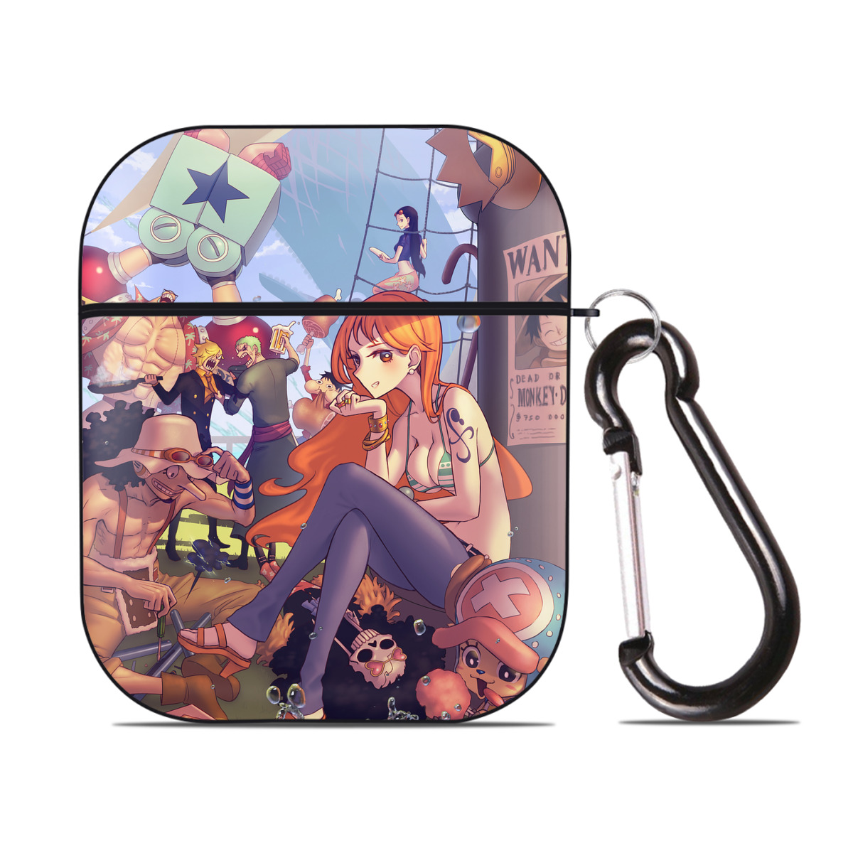 （画像用） ワンピース ONE PIECE AirPods 第2世代保護ケース ハードシェル ブラック 耐衝撃・防指紋・カラビナ付き